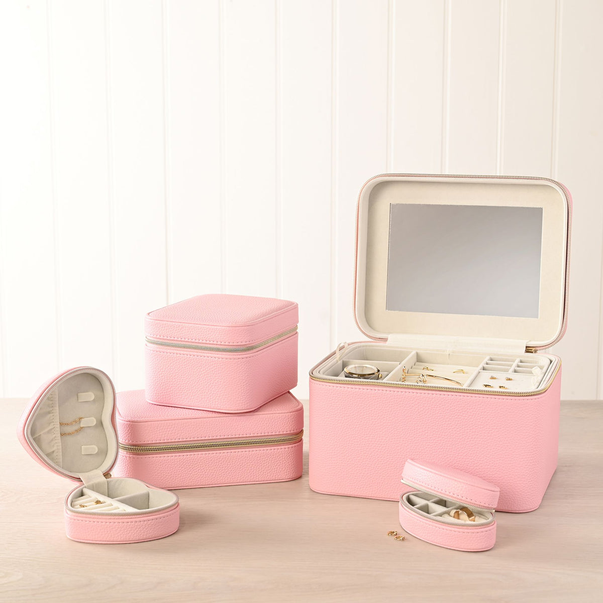Sophia Jewellery Box with Mirror Medium - Pink