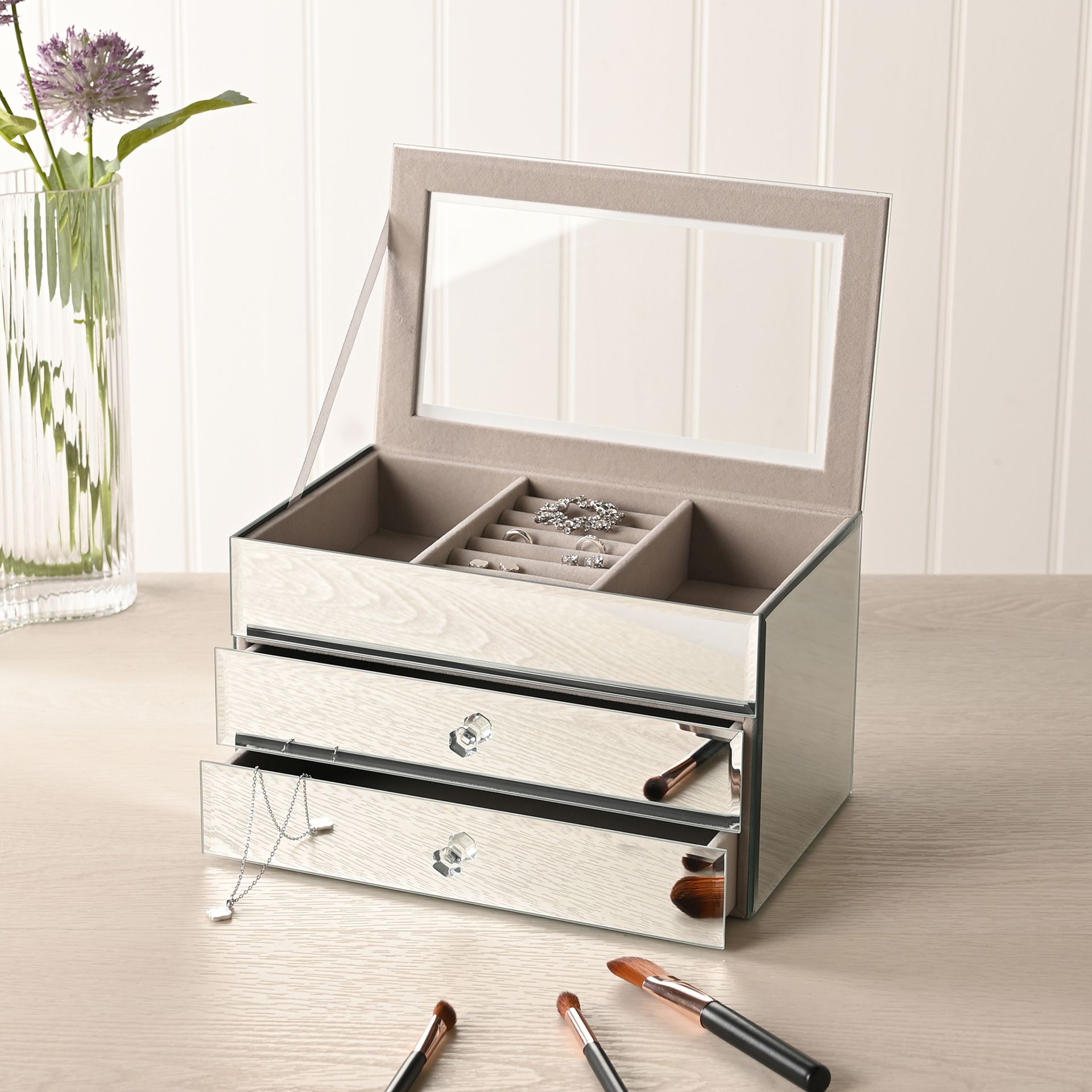 Sophia 2 Drawer Mirror Glass Jewellery Box