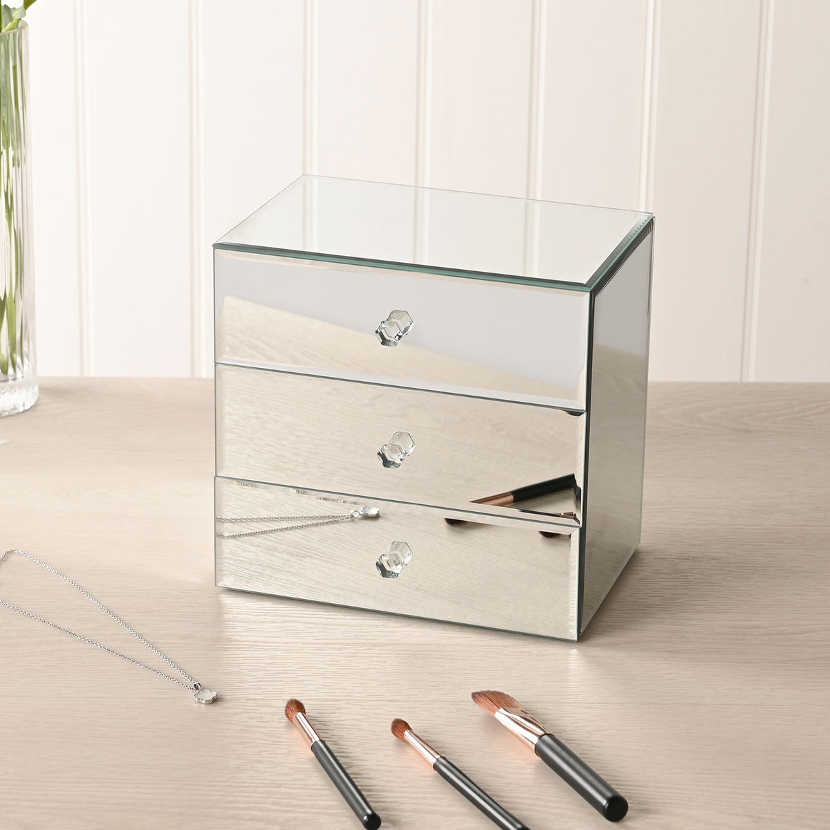 Sophia 3 Drawer Mirror Glass Jewellery Box