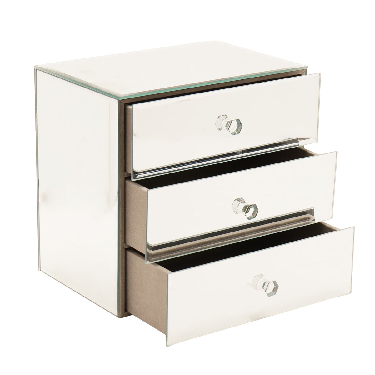 Sophia 3 Drawer Mirror Glass Jewellery Box