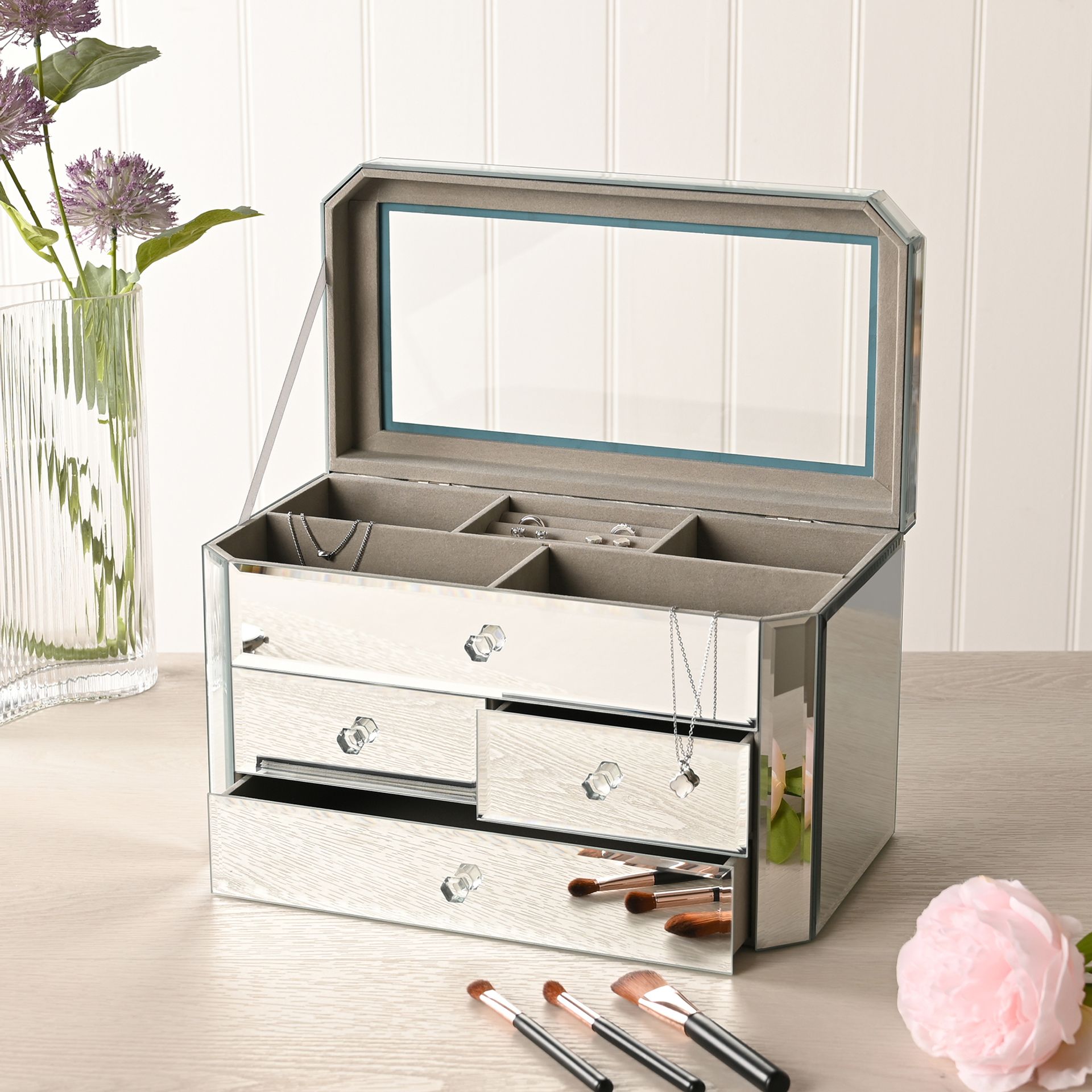 Sophia 4 Drawer Mirror Glass Jewellery Box