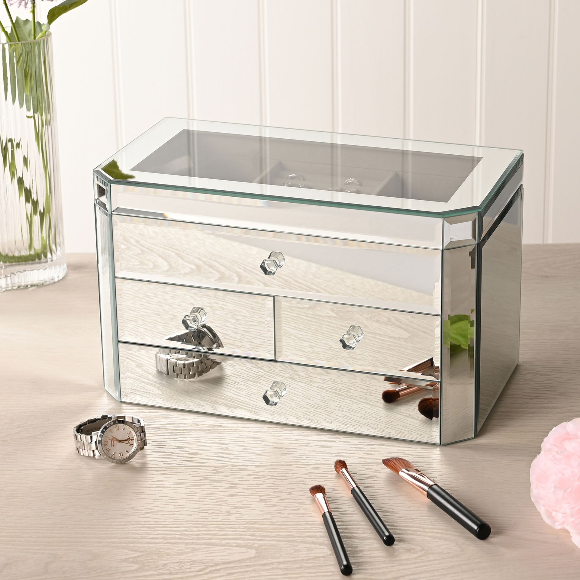Sophia 4 Drawer Mirror Glass Jewellery Box