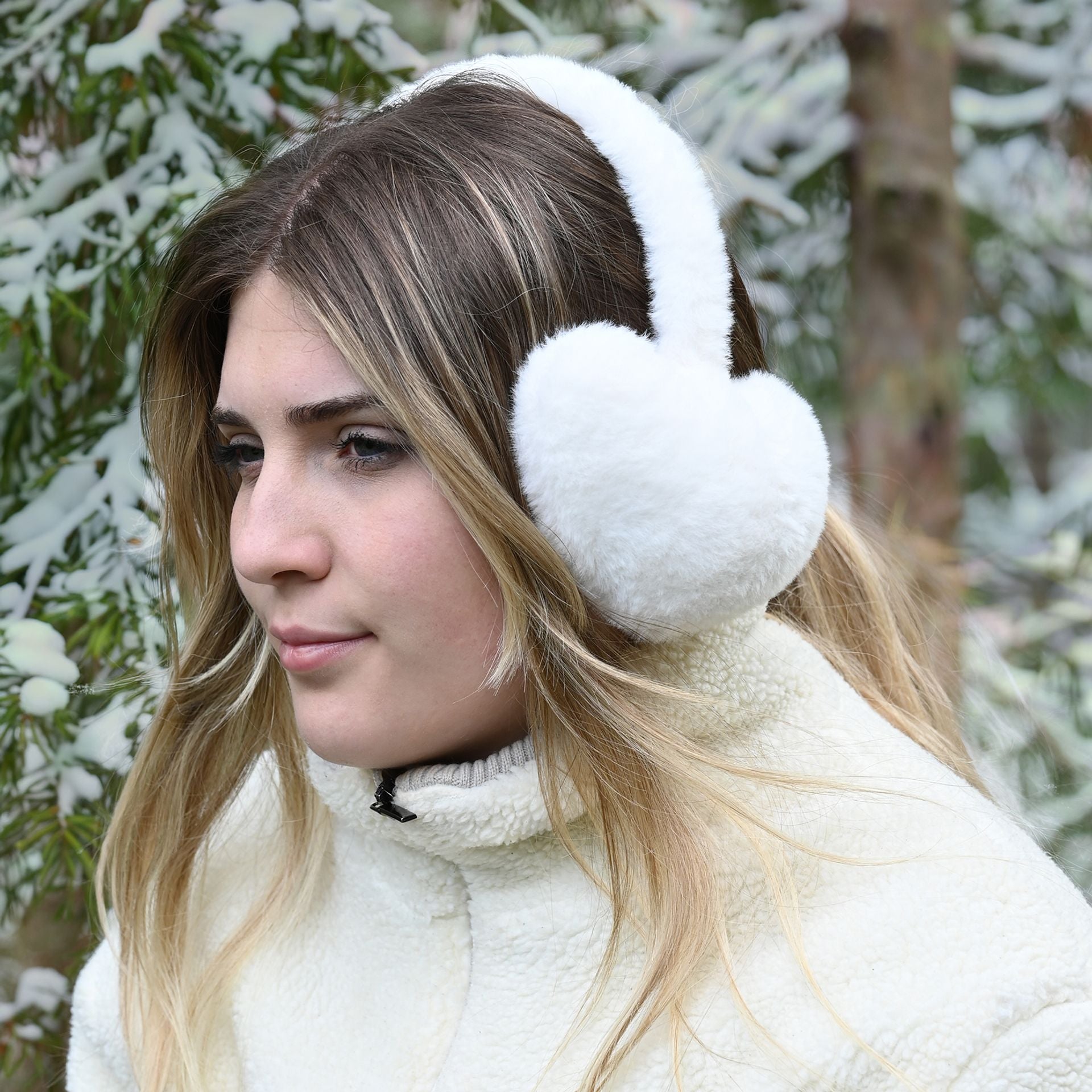 Sophia Layers Faux Fur Heart Shaped Ear Muffs - Ivory