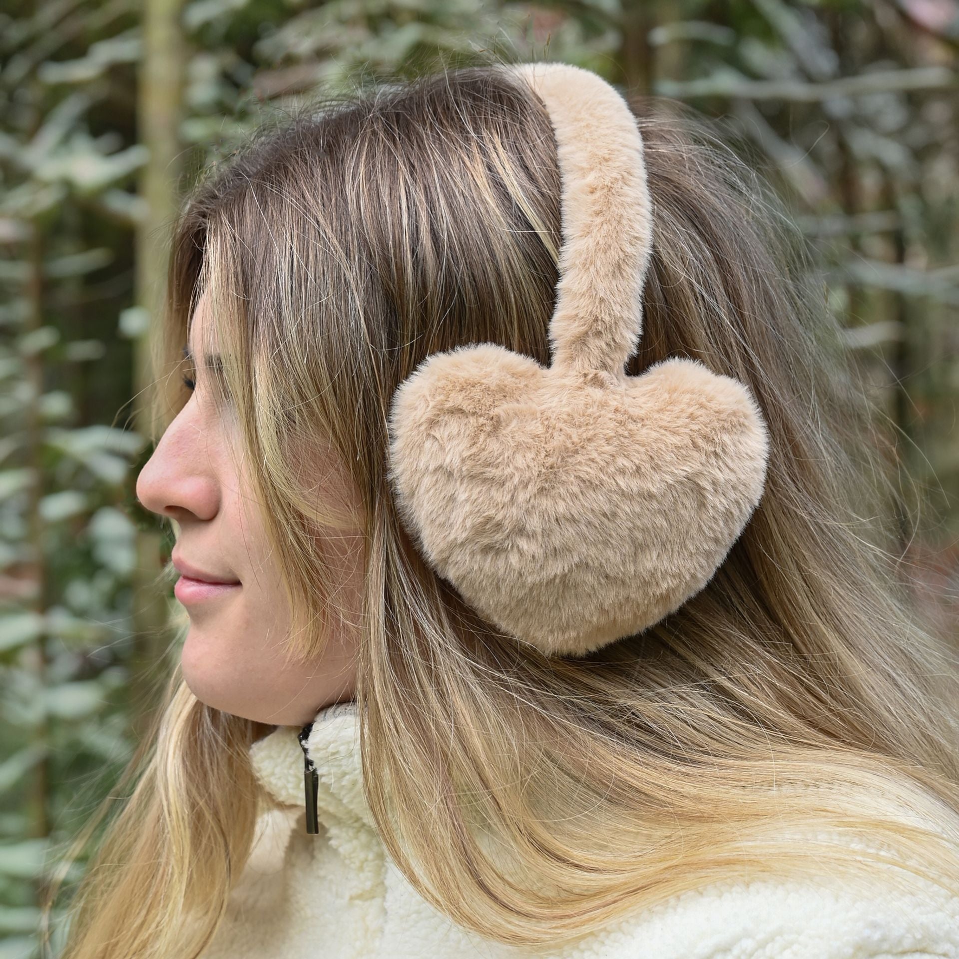 Sophia Layers Faux Fur Heart Shaped Ear Muffs - Camel