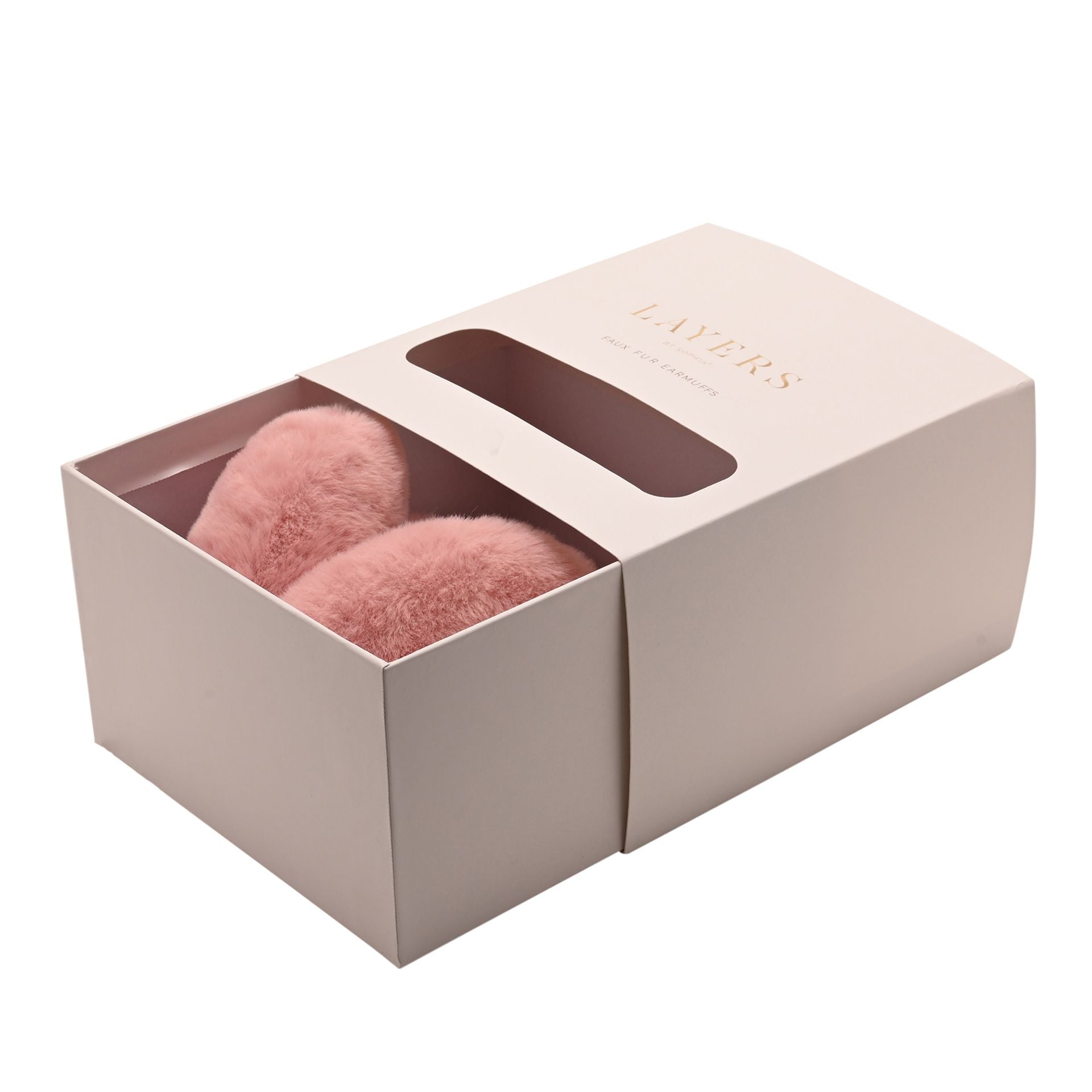 Sophia Layers Faux Fur Heart Shaped Ear Muffs - Pink