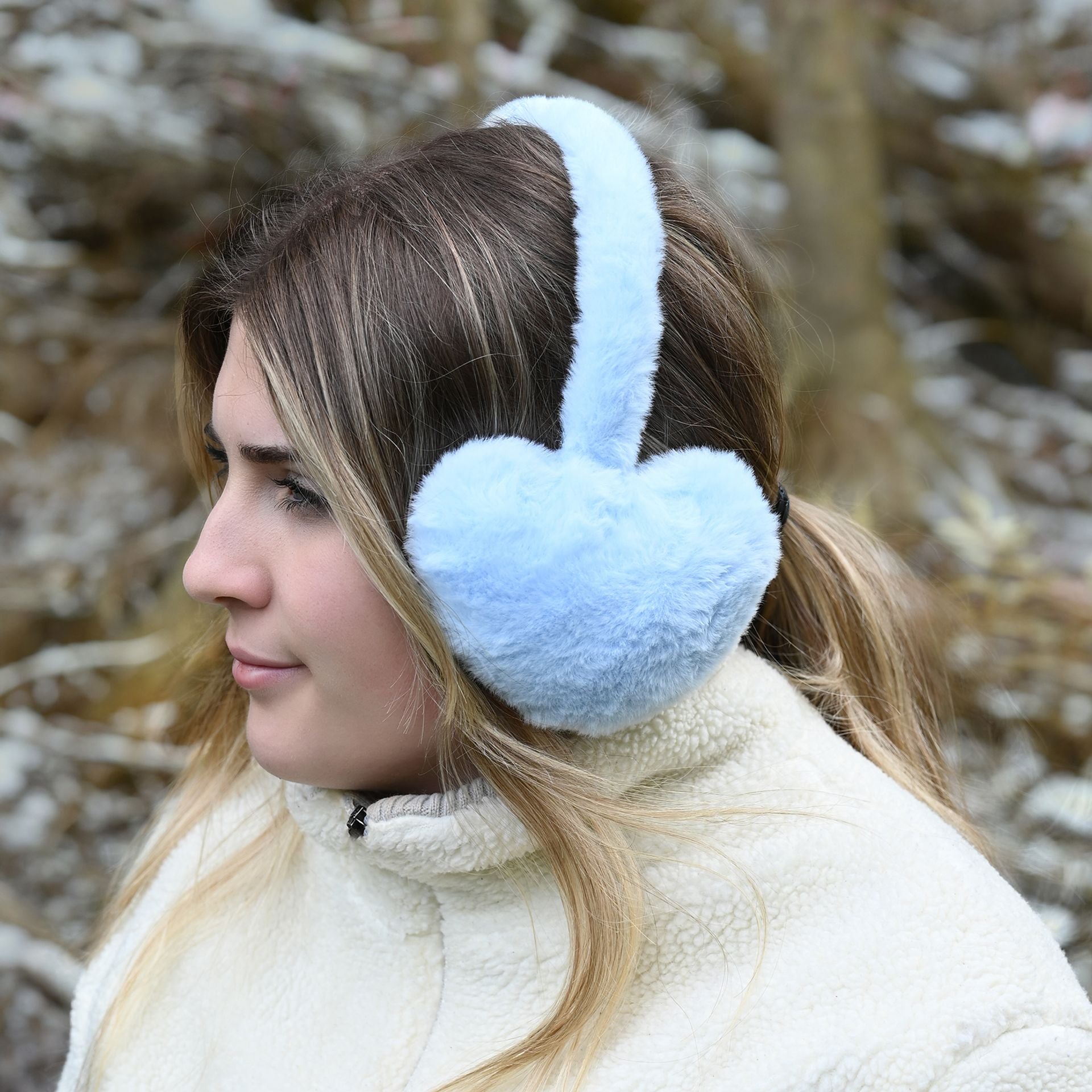 Sophia Layers Faux Fur Heart Shaped Ear Muffs - Light Blue