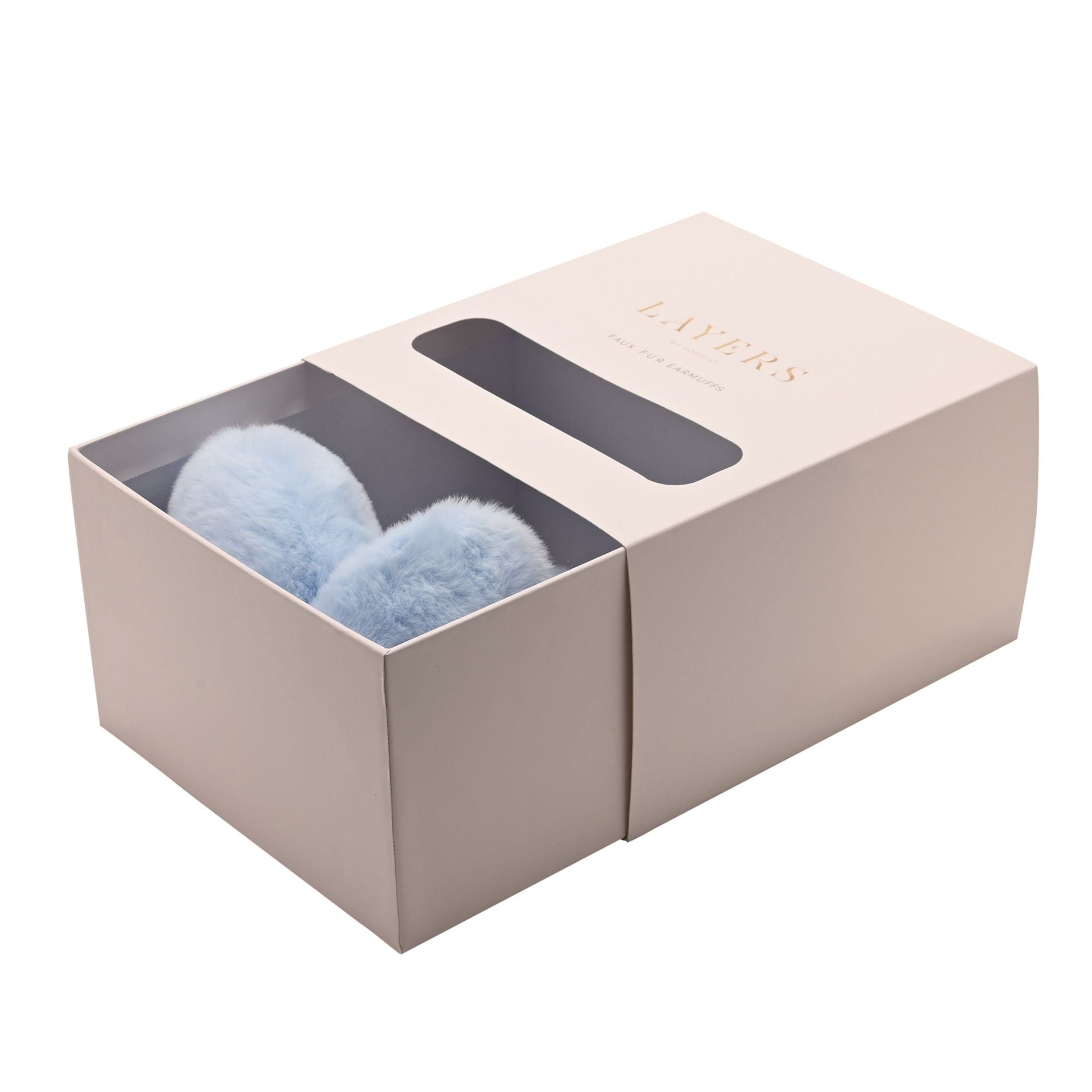 Sophia Layers Faux Fur Heart Shaped Ear Muffs - Light Blue