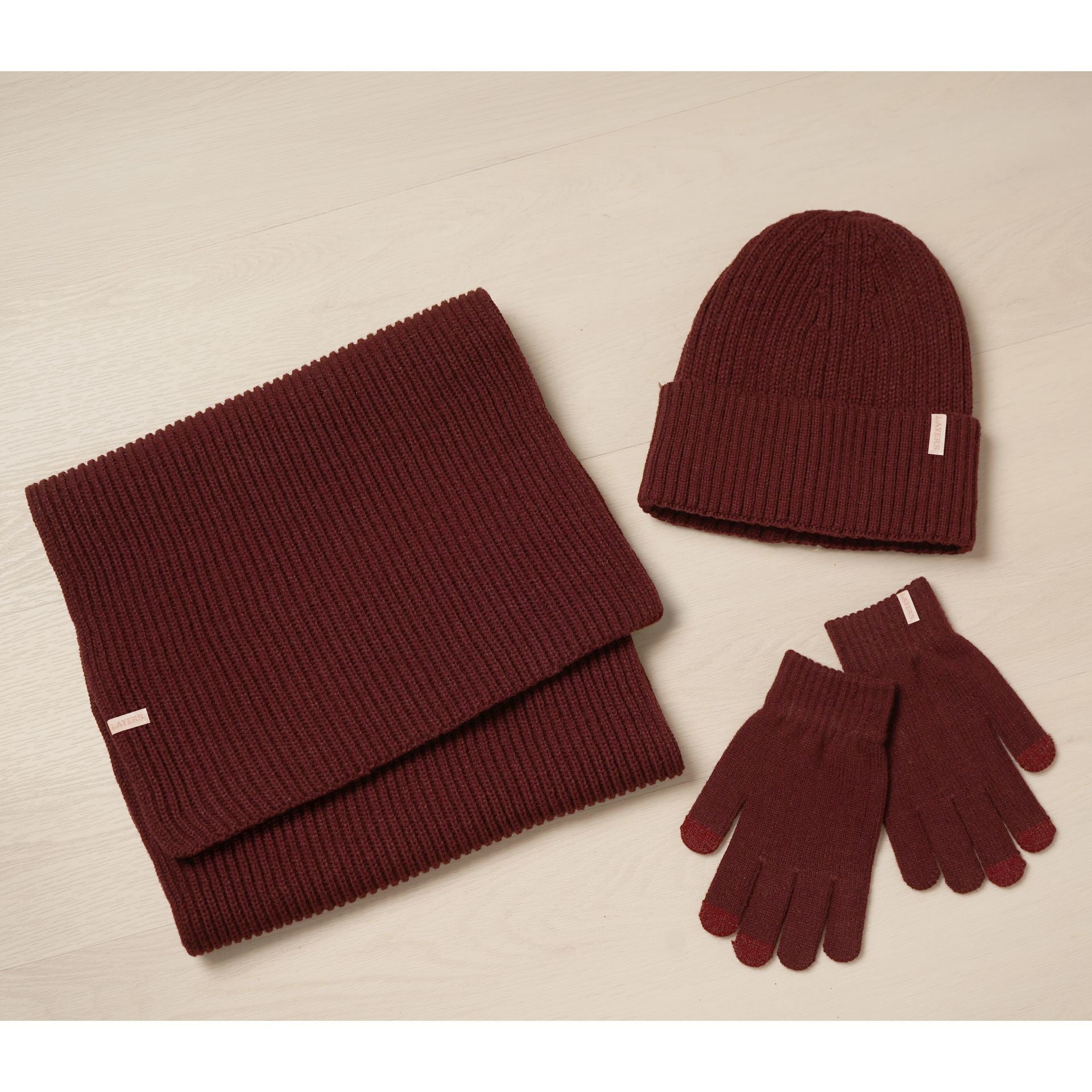 Sophia Layers Cosy Knit Hat Glove & Scarf Gift Set - Burgundy