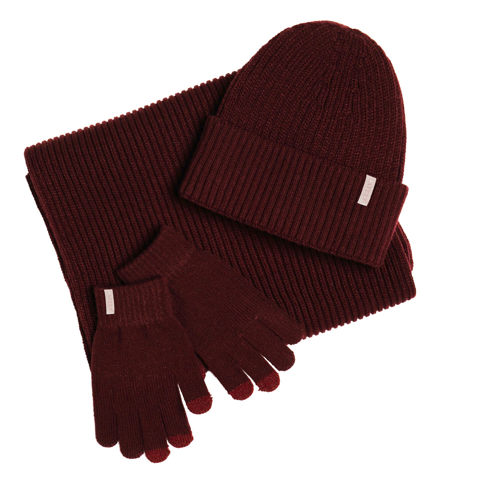 Sophia Layers Cosy Knit Hat Glove & Scarf Gift Set - Burgundy