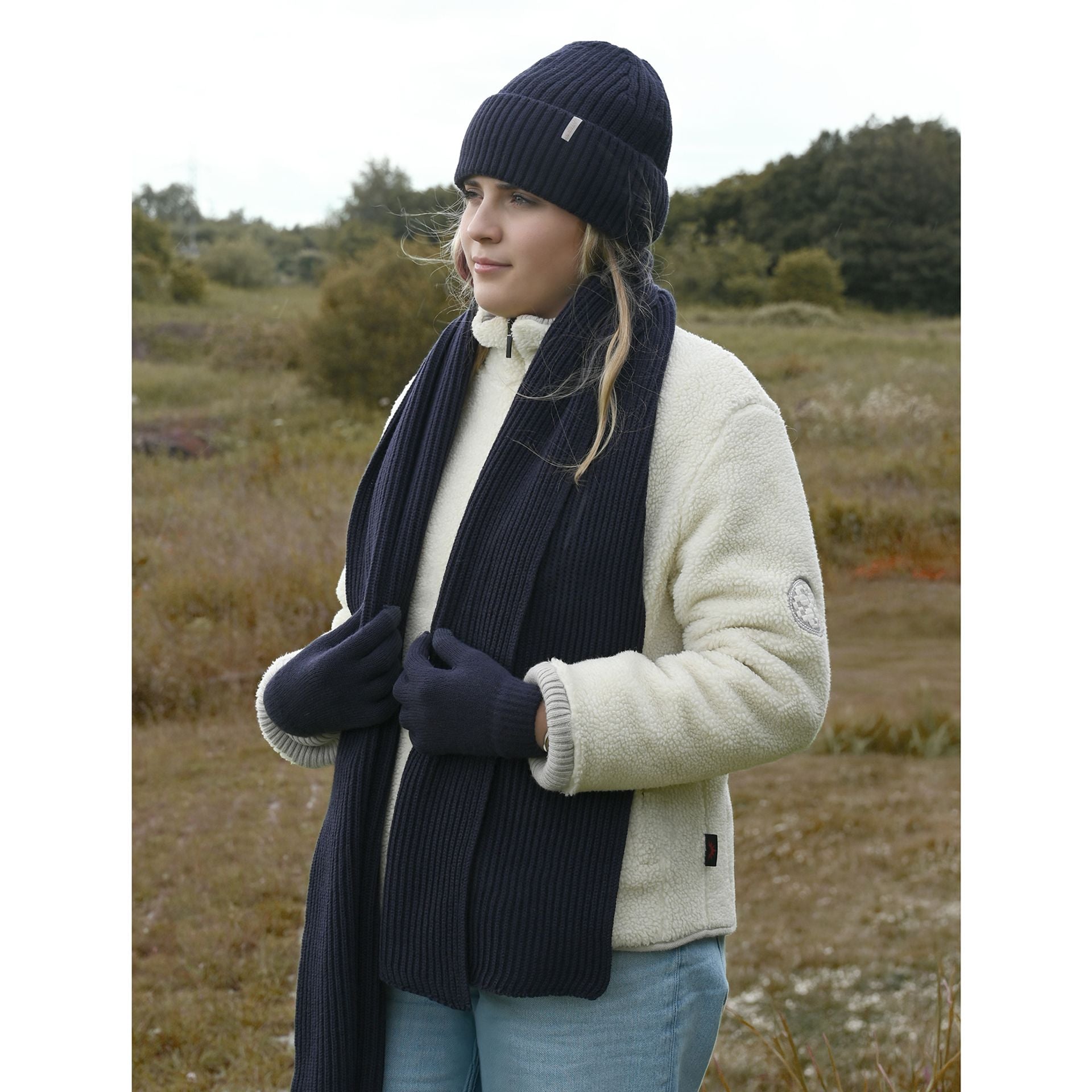 Sophia Layers Cosy Knit Hat Glove & Scarf Gift Set - Navy