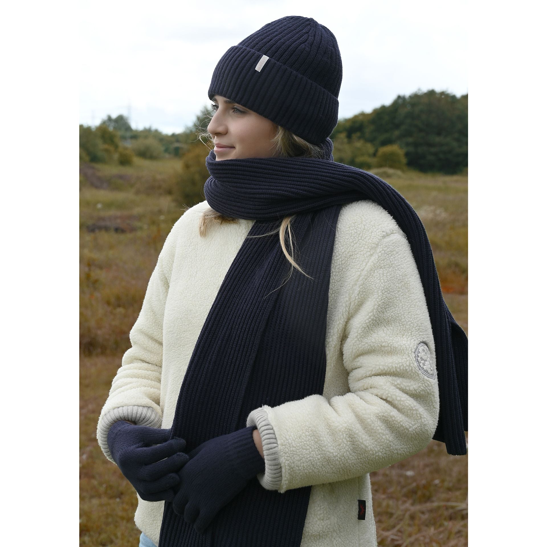 Sophia Layers Cosy Knit Hat Glove & Scarf Gift Set - Navy