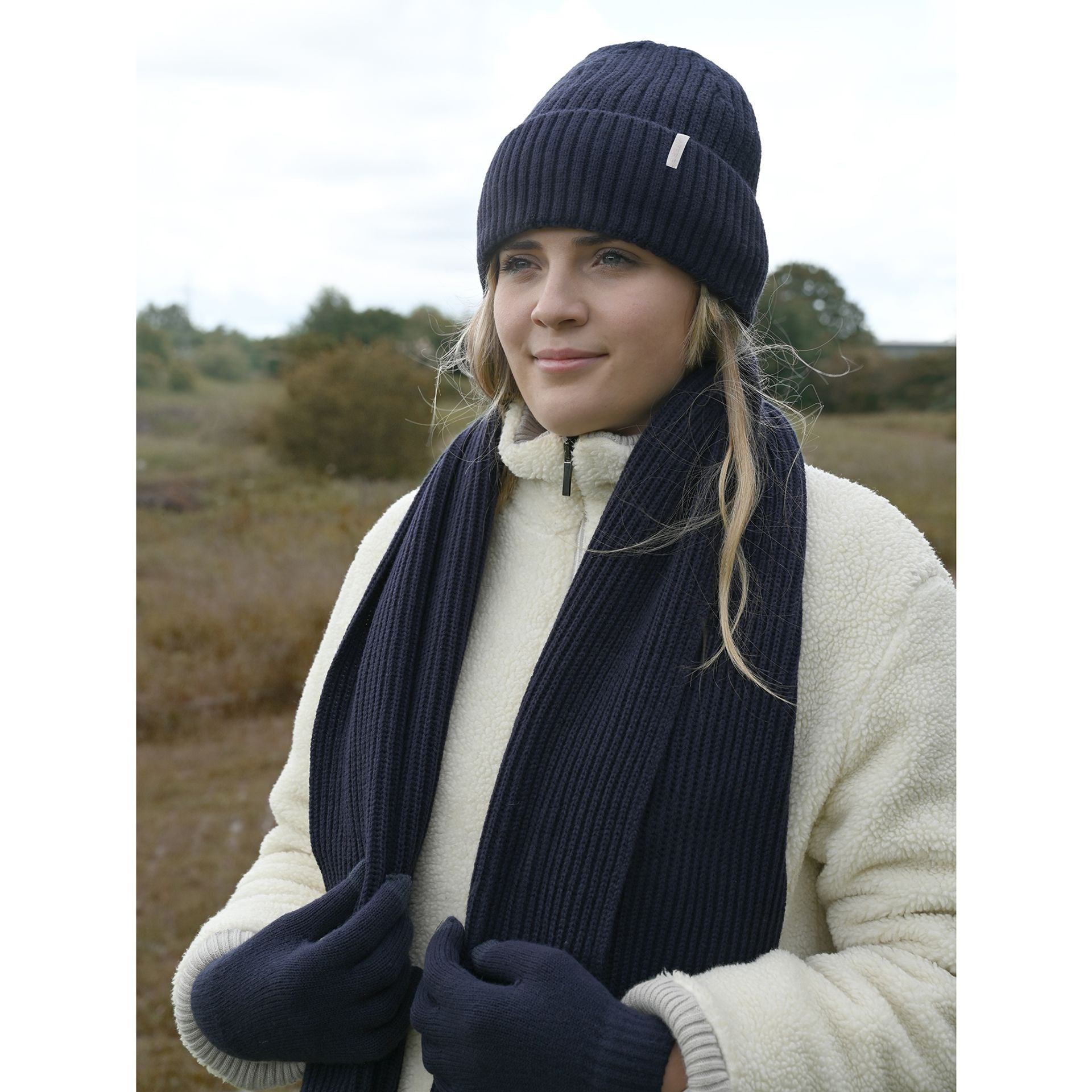 Sophia Layers Cosy Knit Hat Glove & Scarf Gift Set - Navy