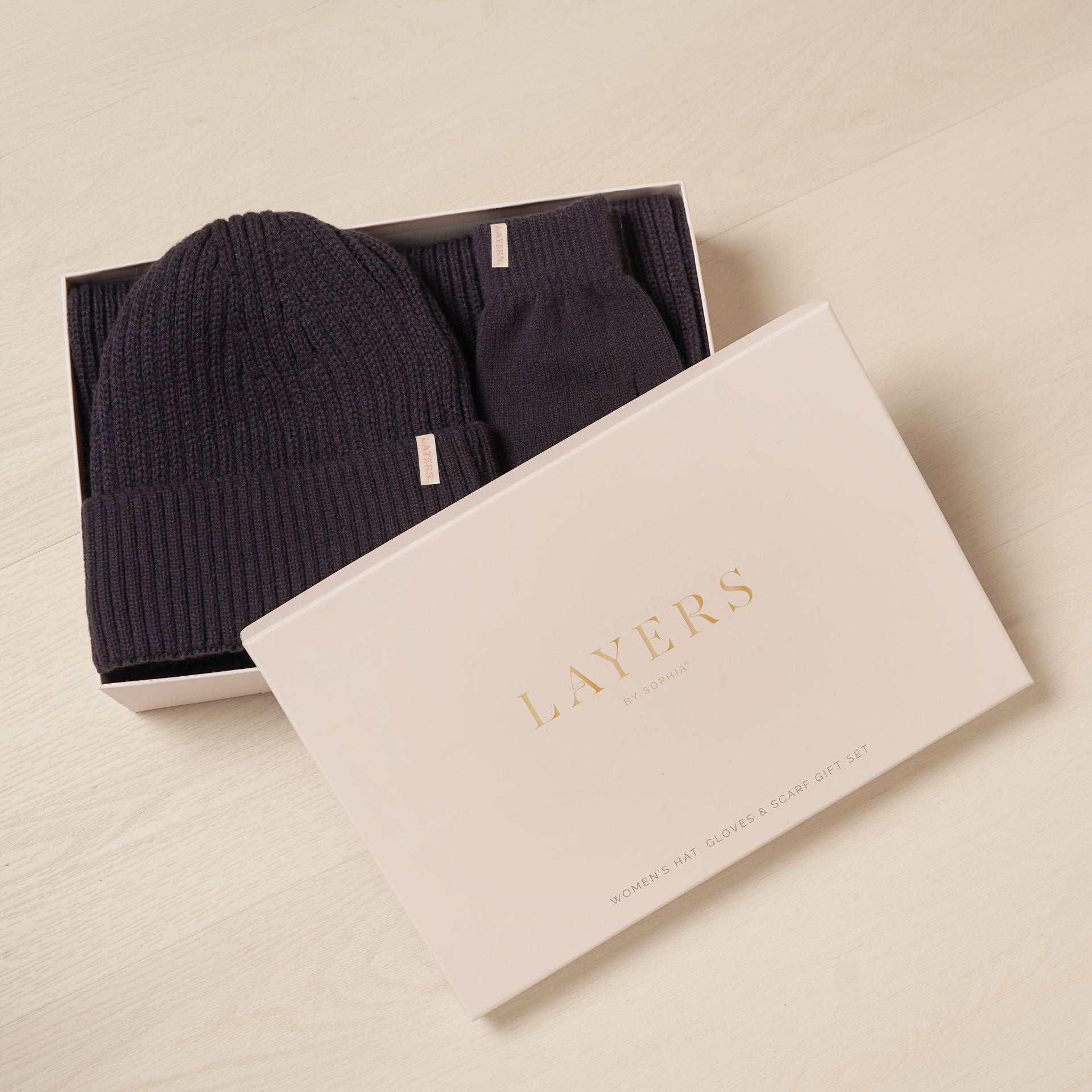 Sophia Layers Cosy Knit Hat Glove & Scarf Gift Set - Navy