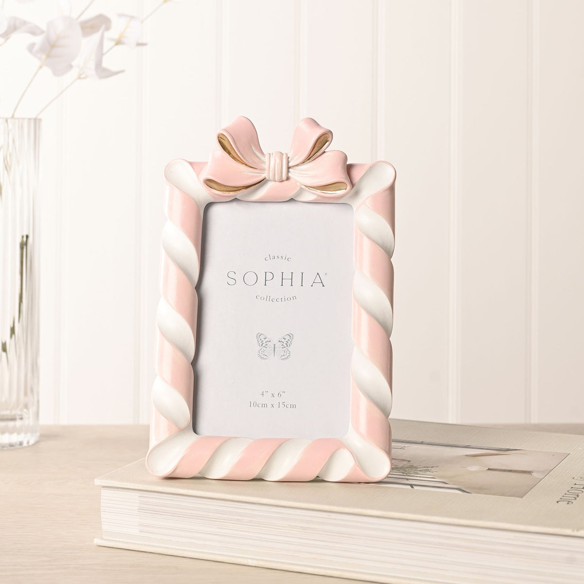 Resin Pink Candy Cane & Bow Photo Frame 4" x 6"