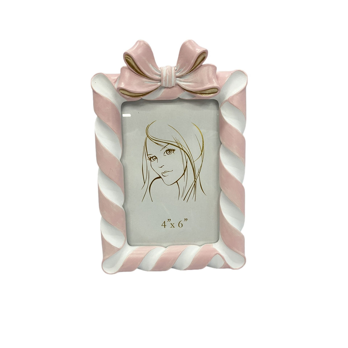 Resin Pink Candy Cane & Bow Photo Frame 4" x 6"
