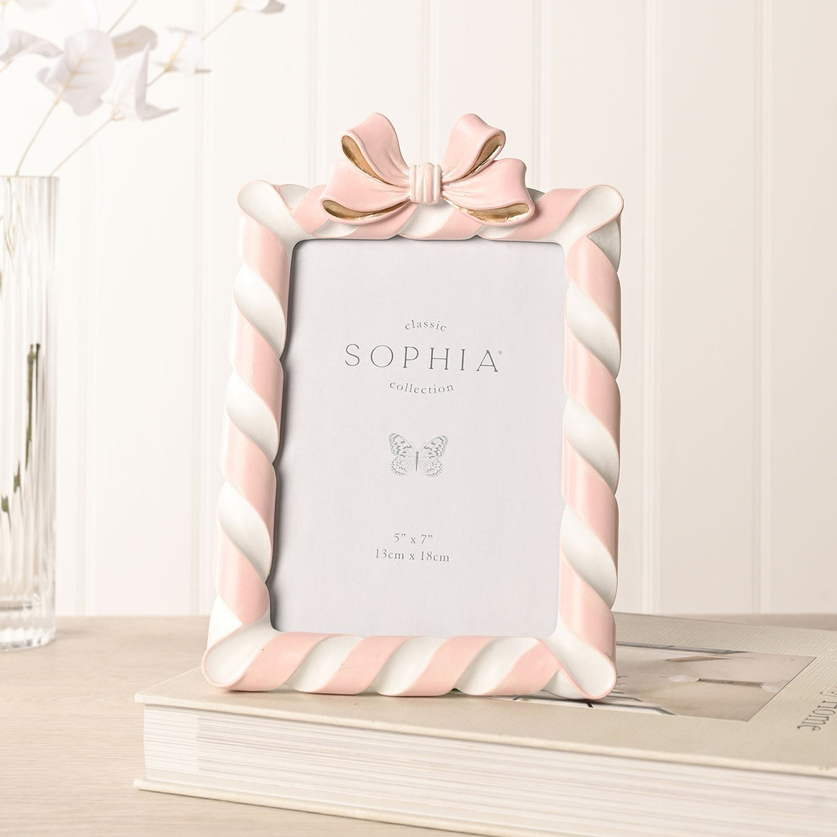 Resin Pink Candy Cane & Bow Photo Frame 5" x 7"