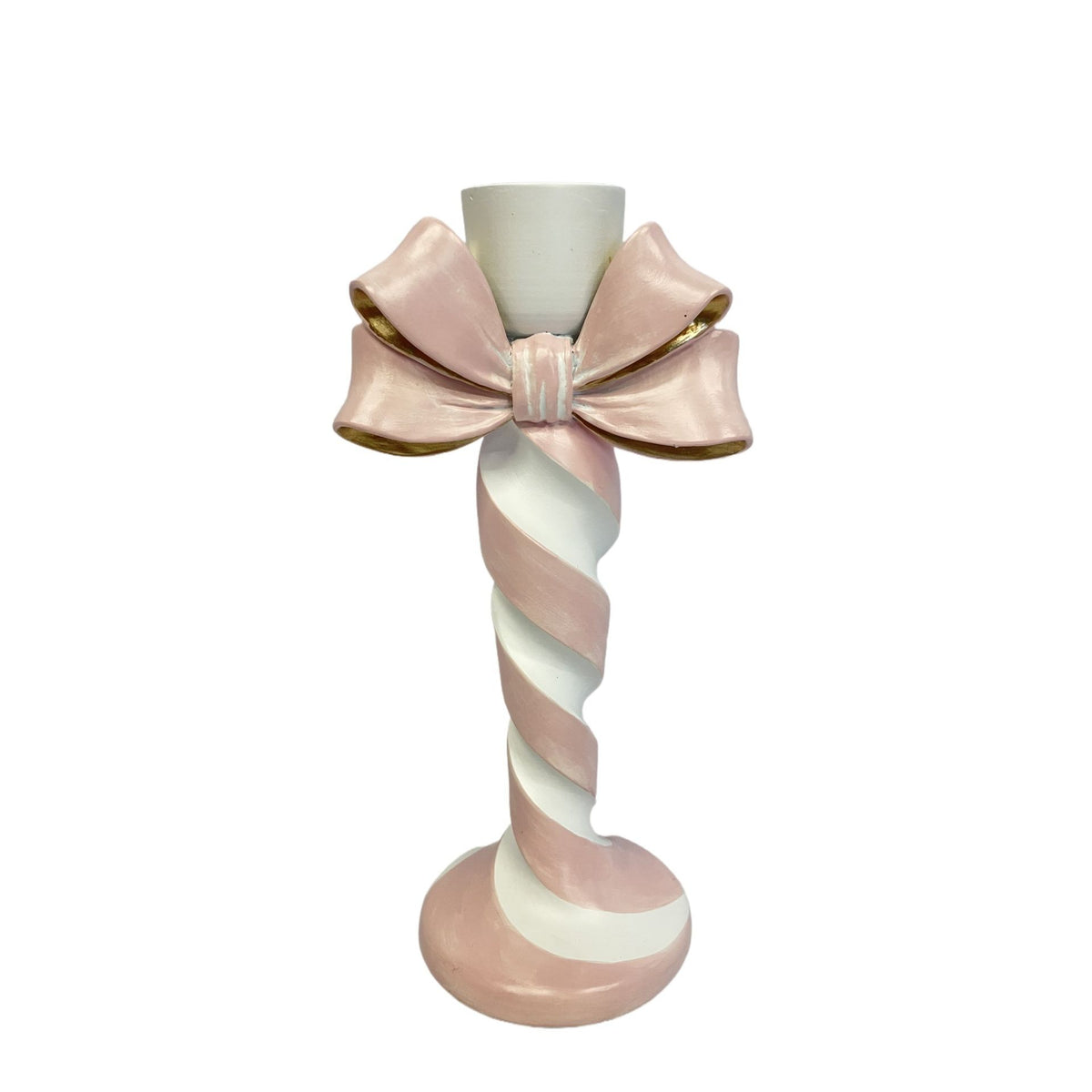 Resin Pink Candy Cane and Bow Candlestick- 22cm