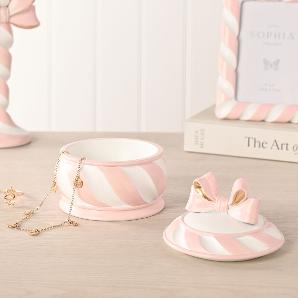 Resin Pink Candy Cane Trinket Box - 12cm