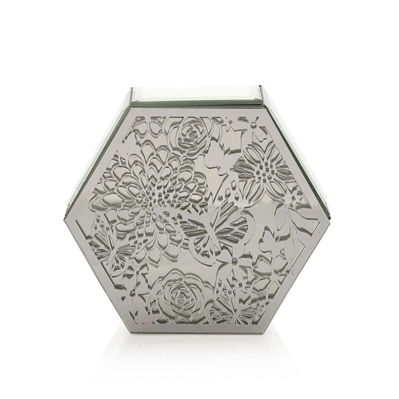 Sophia Mirrored Floral Pattern Hexagonal Trinket Box