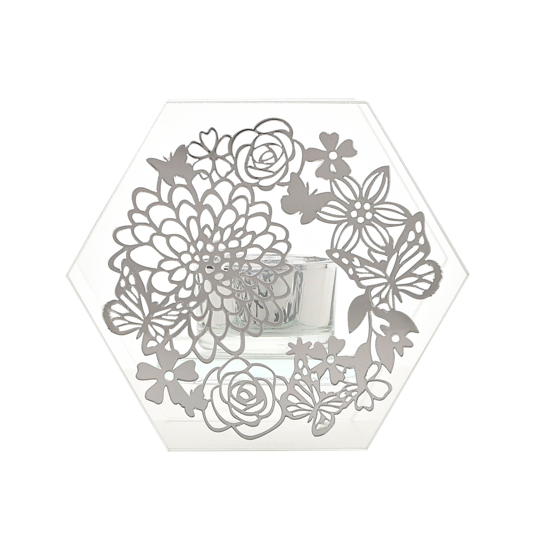 Sophia Mirrored Floral Pattern Tea Light Holder