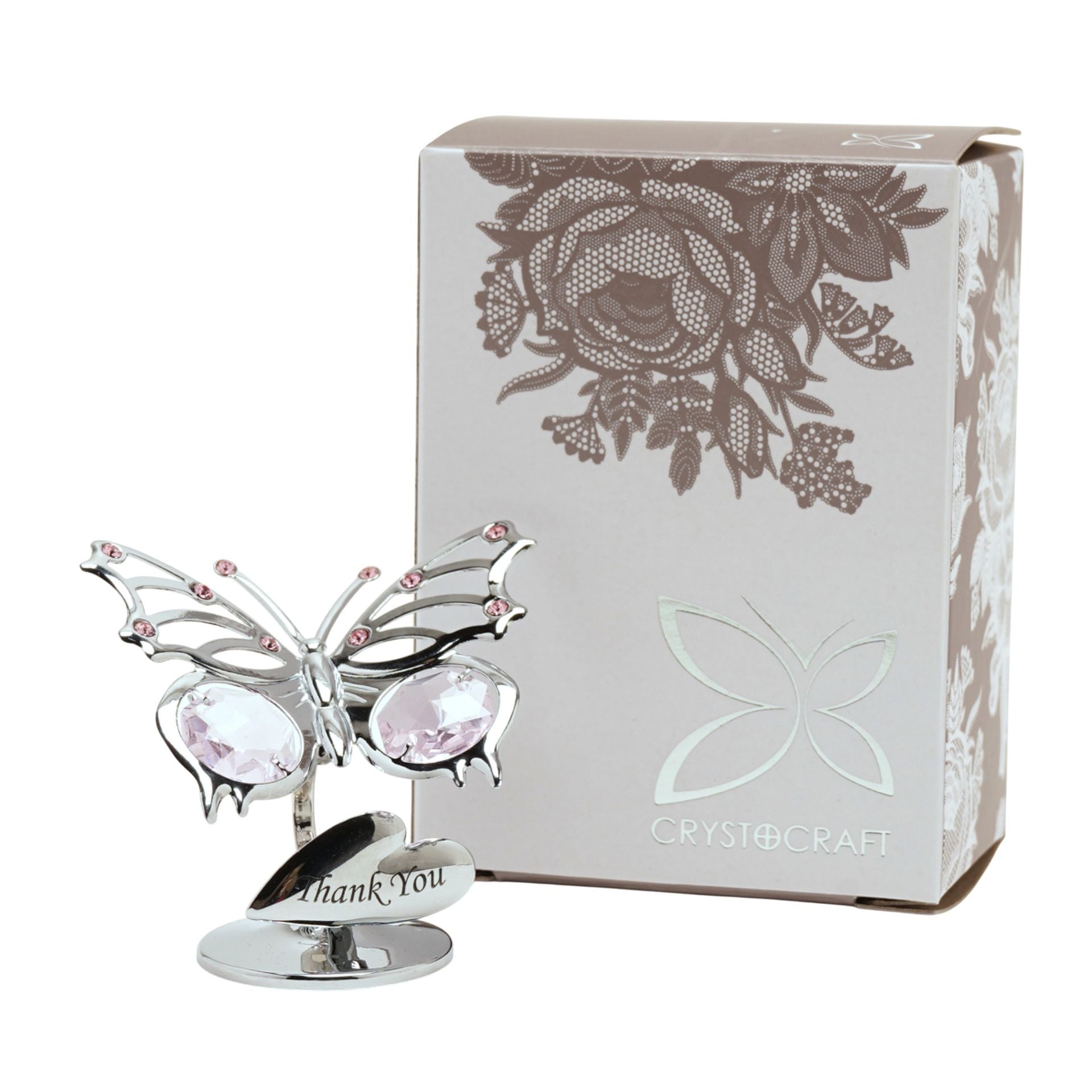 Crystocraft Chrome Plated Butterfly Plaque - Thank you