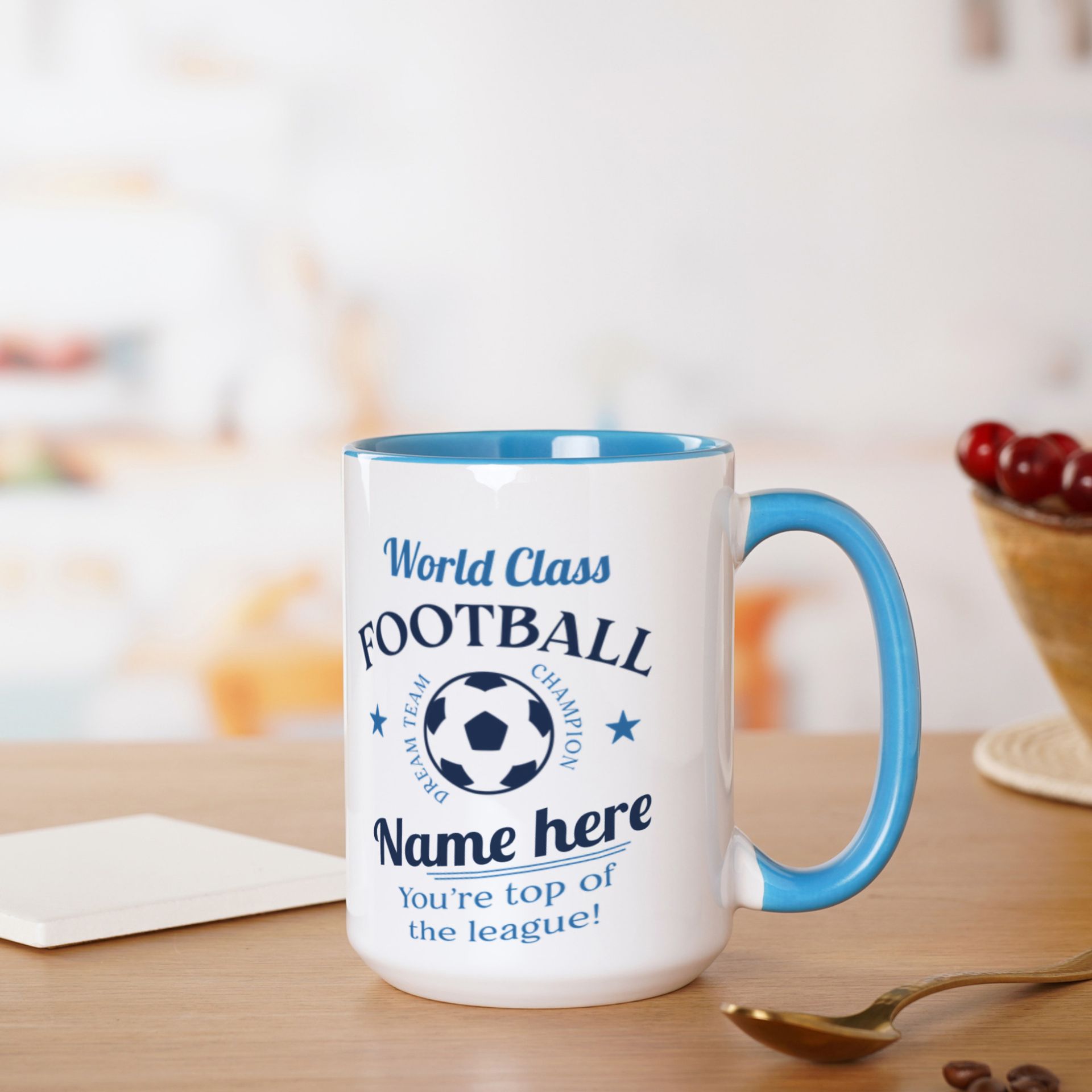 Personalised World Class Footballer Mug in Blue
