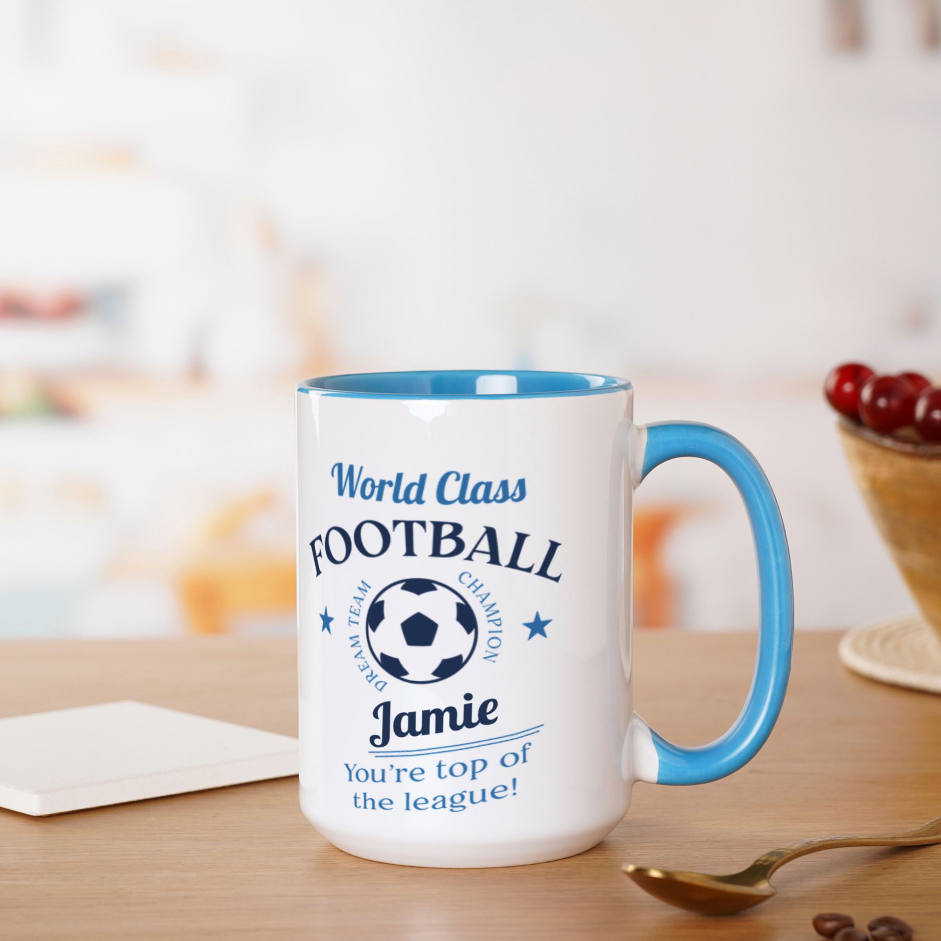 Personalised World Class Footballer Mug in Blue