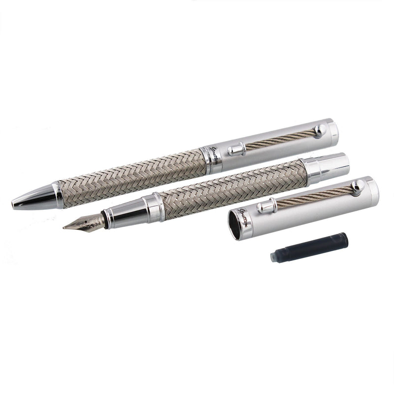 Stratton Rollerball & Fountain Pen Set - 2 Tone Silver