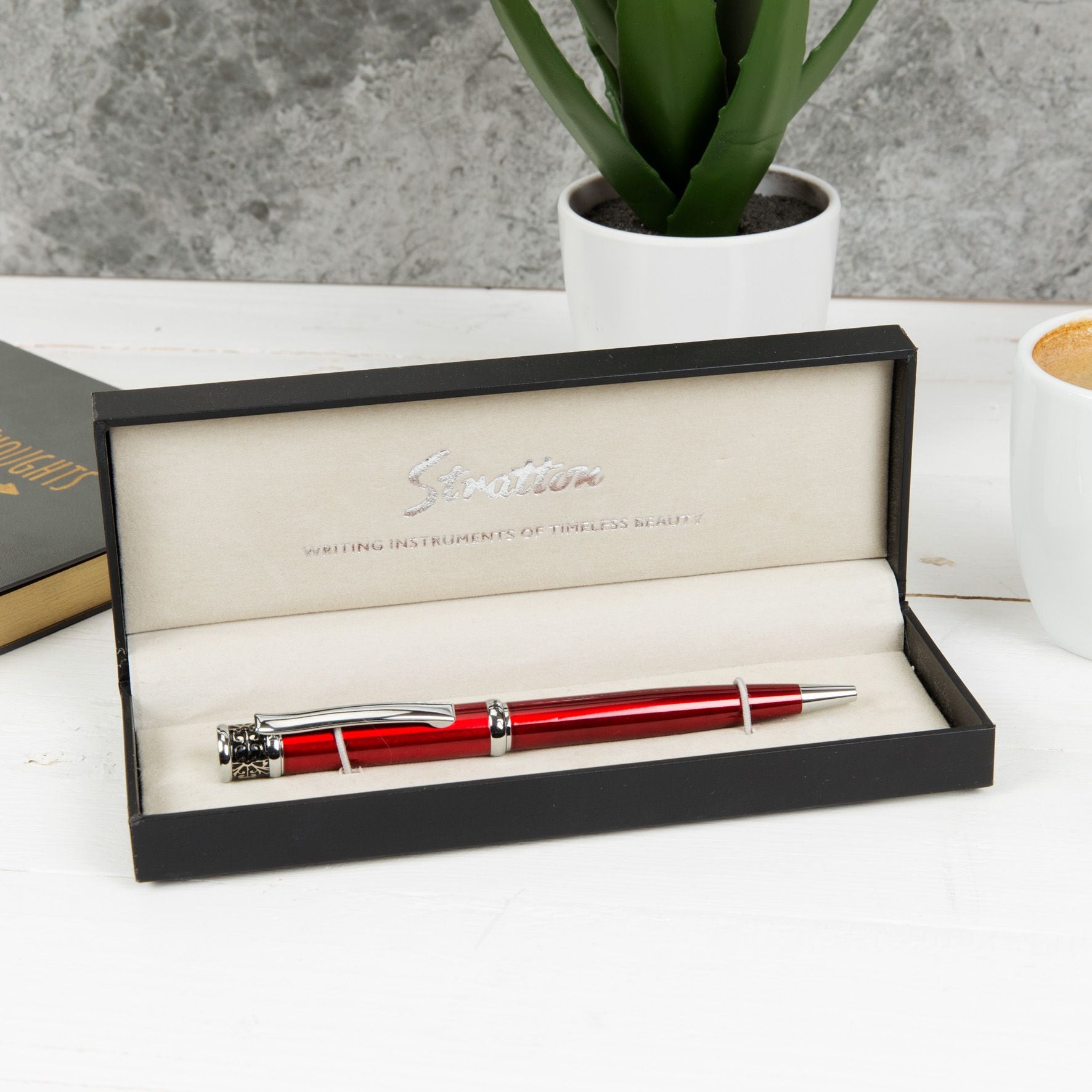 Stratton Ballpoint Pen - Red with Etched Pattern Top