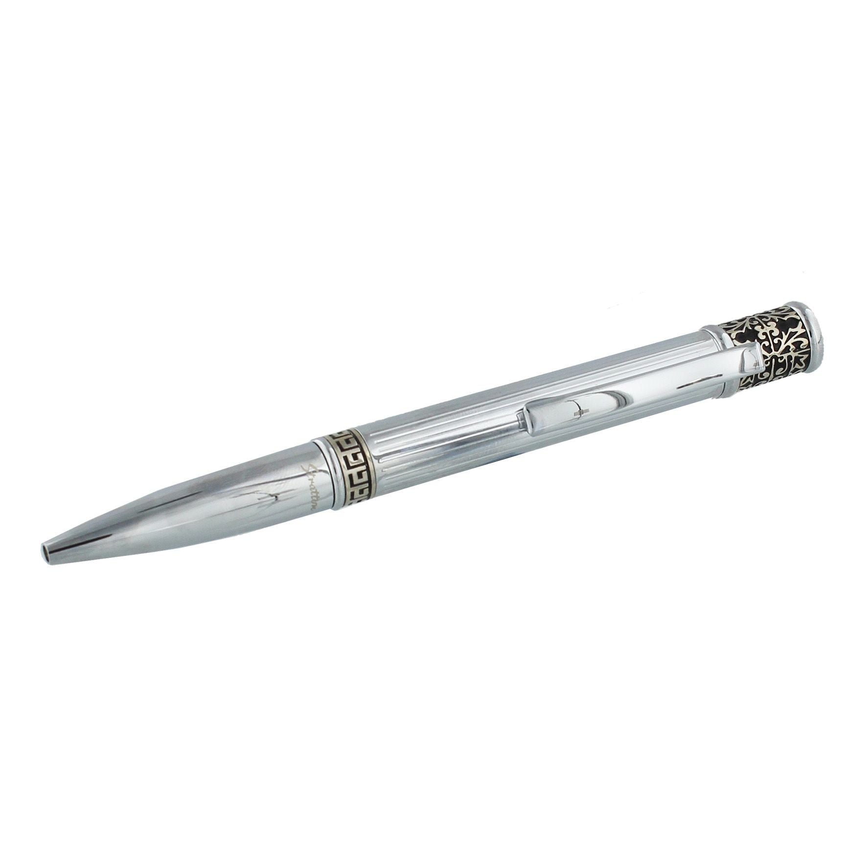 Stratton Ballpoint Pen - Silver with Black Scroll Effect