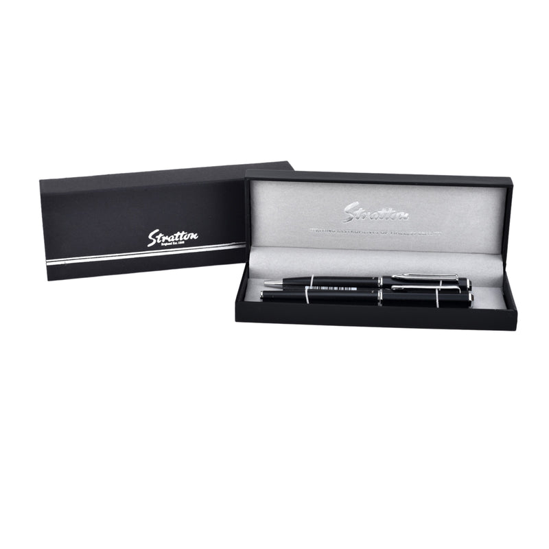 Stratton Rollerball & Ballpoint Pen Set - Black & Silver