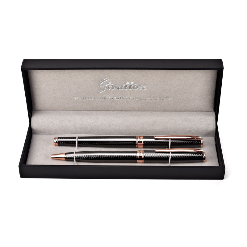 Stratton Rollerball & Ballpoint Pen Set - Black & Gold