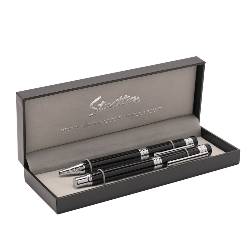 Stratton Ballpoint Pen & Rollerball Pen Set - Black