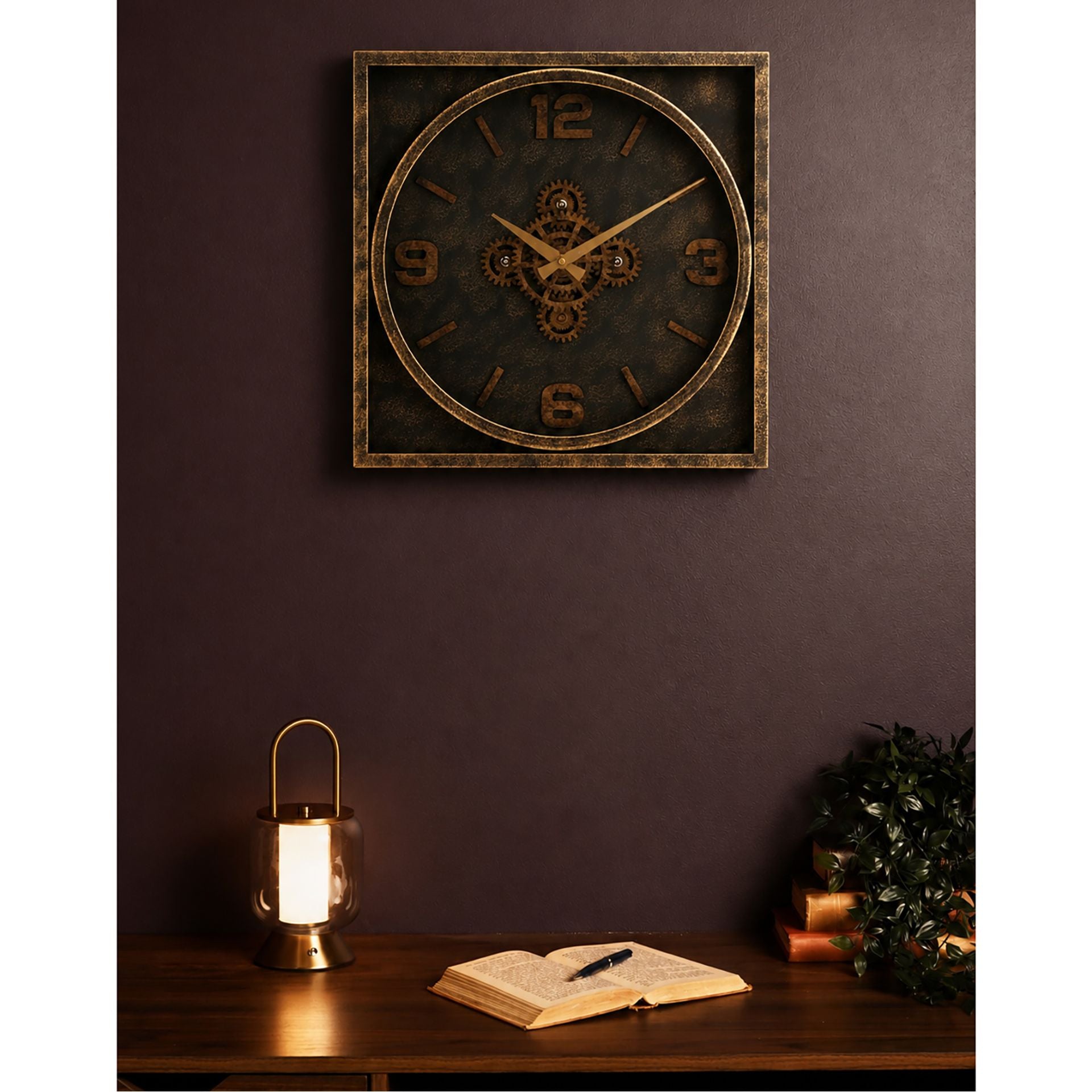Wm Widdop Moving Gear Square Wall Clock - 49cm