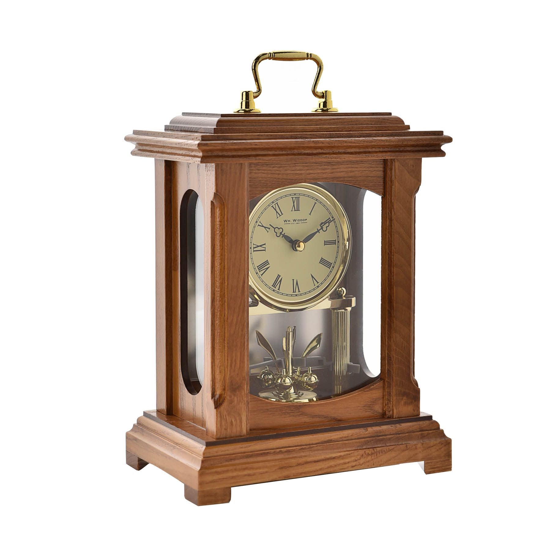 Wm.Widdop Wood Mantel Clock Lantern Style With Handle