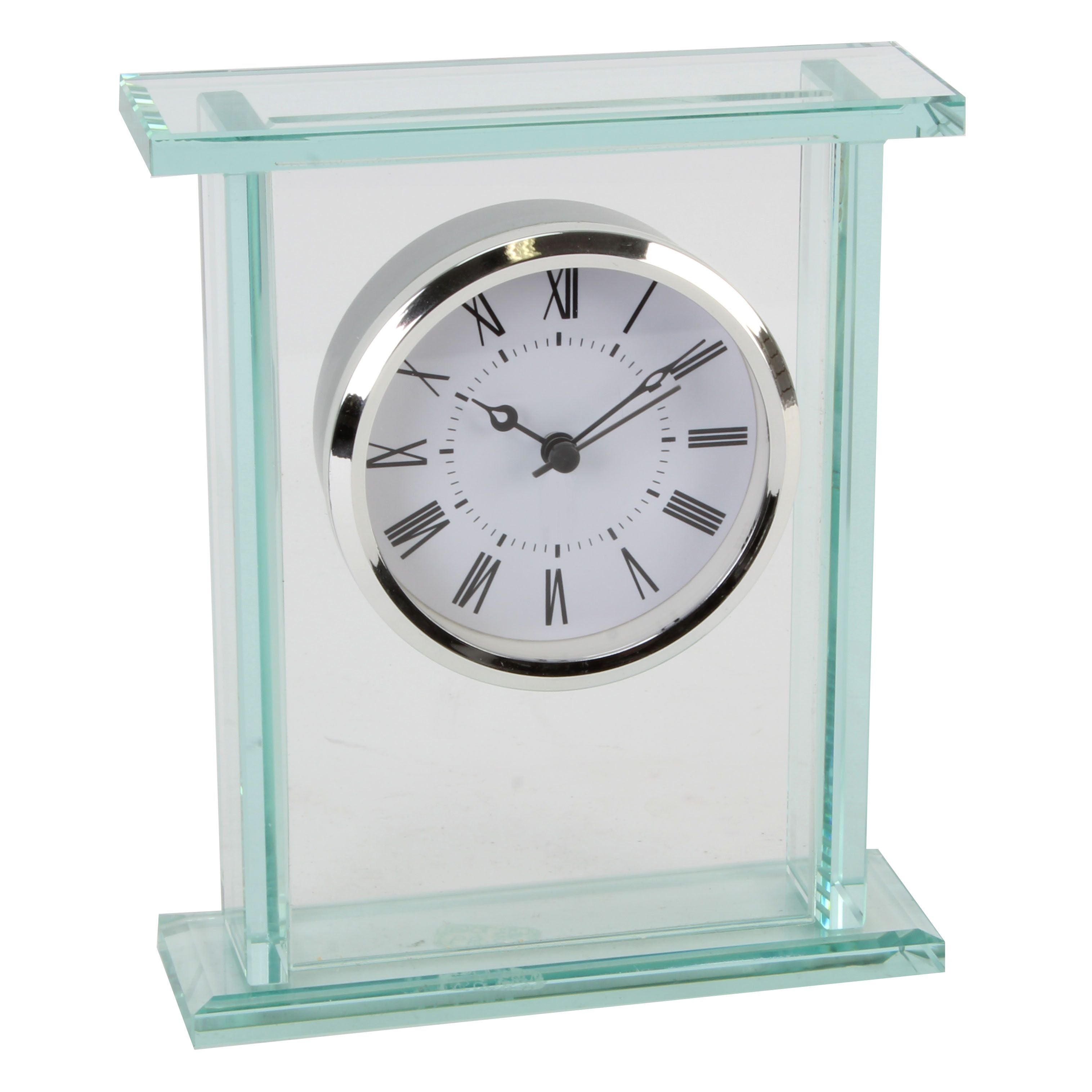 Wm.Widdop Glass Silver Bezel Mantel Clock