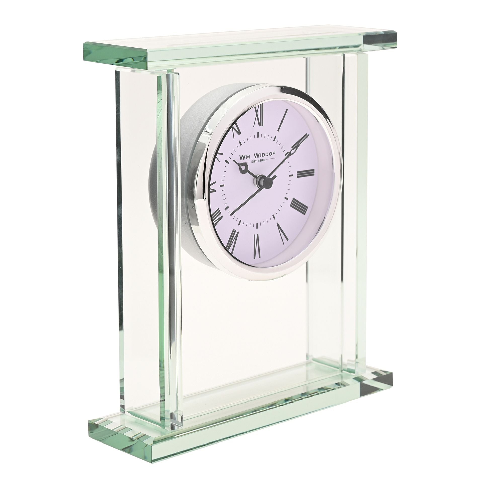 Wm.Widdop Glass Silver Bezel Mantel Clock