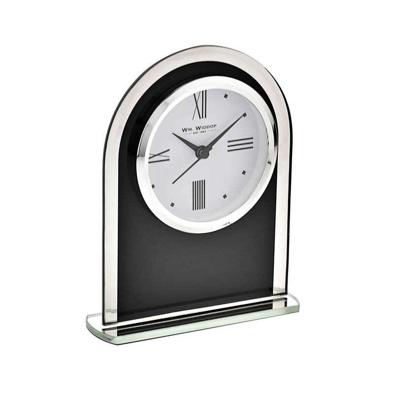 Wm.Widdop Black & Clear Arched Mantel Clock