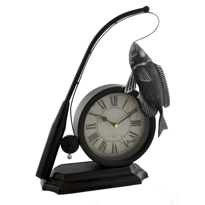 Hometime Metal Mantel Clock - Fishing Rod & Fish