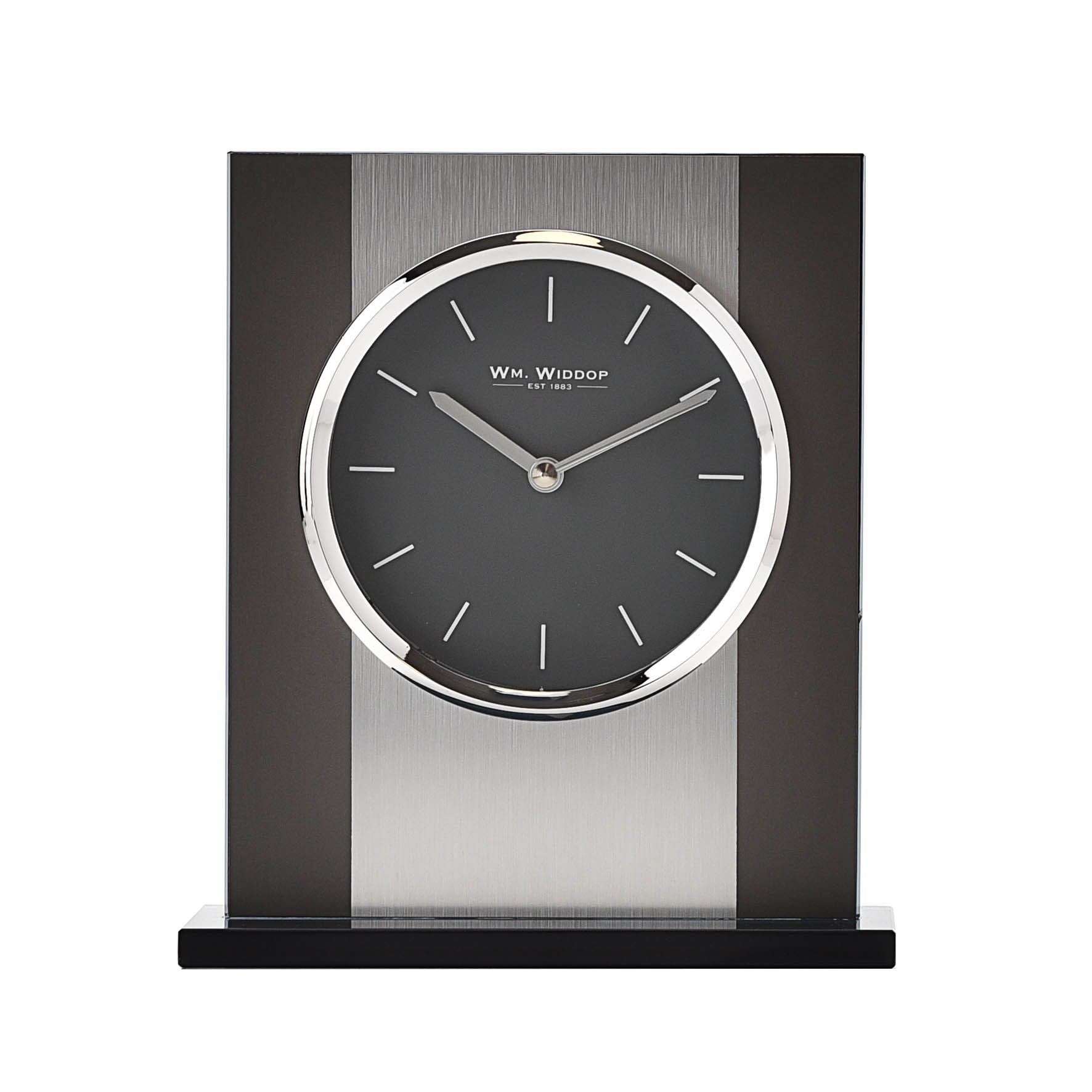 Wm. Widdop Glass and Brushed Aluminium Mantel Clock - Grey