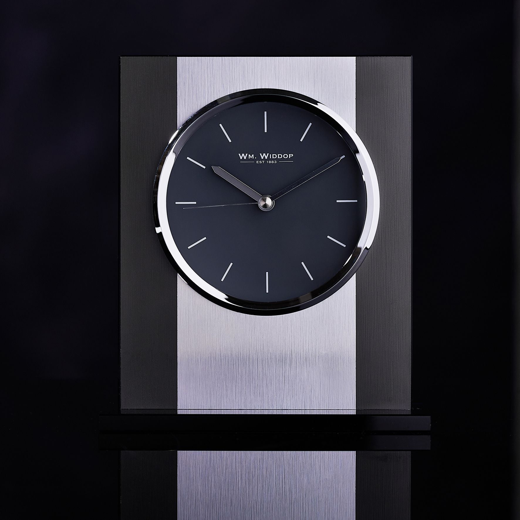 Wm. Widdop Glass and Brushed Aluminium Mantel Clock - Grey