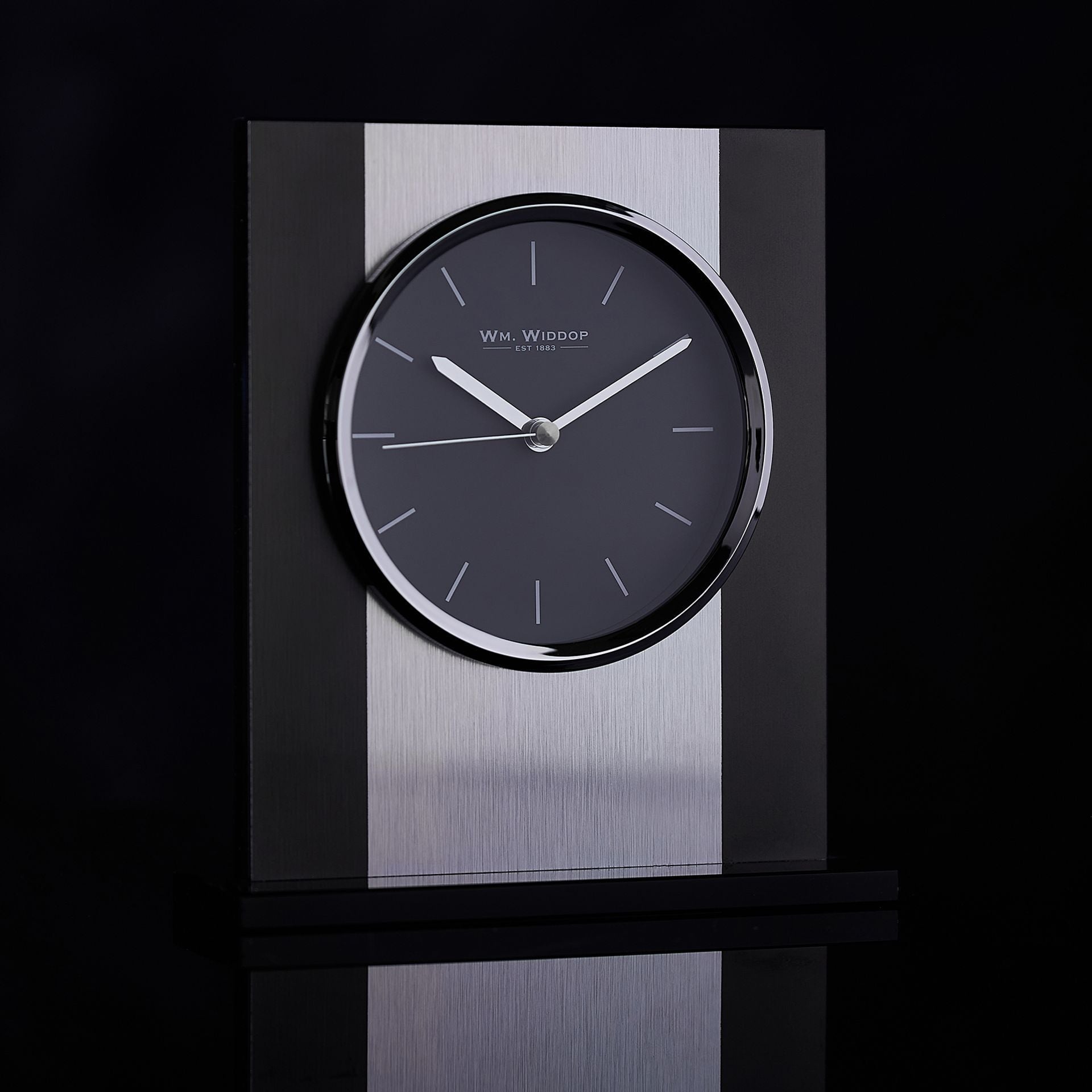 Wm. Widdop Glass and Brushed Aluminium Mantel Clock - Grey