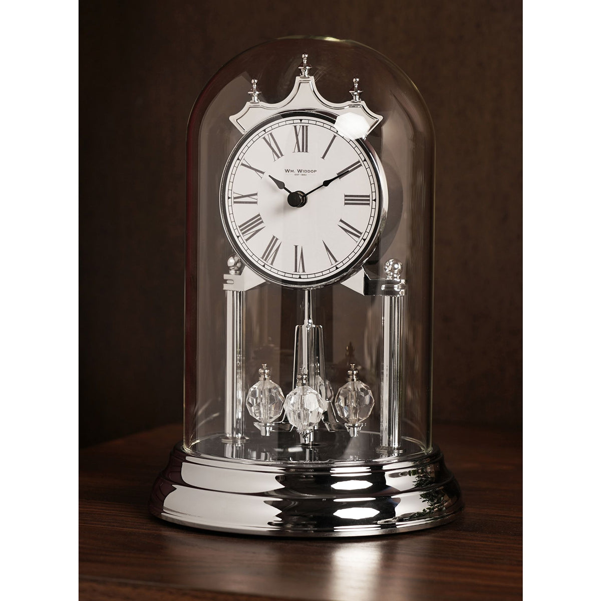 Wm.Widdop Rotating Pendulum Anniversary Clock - Silver