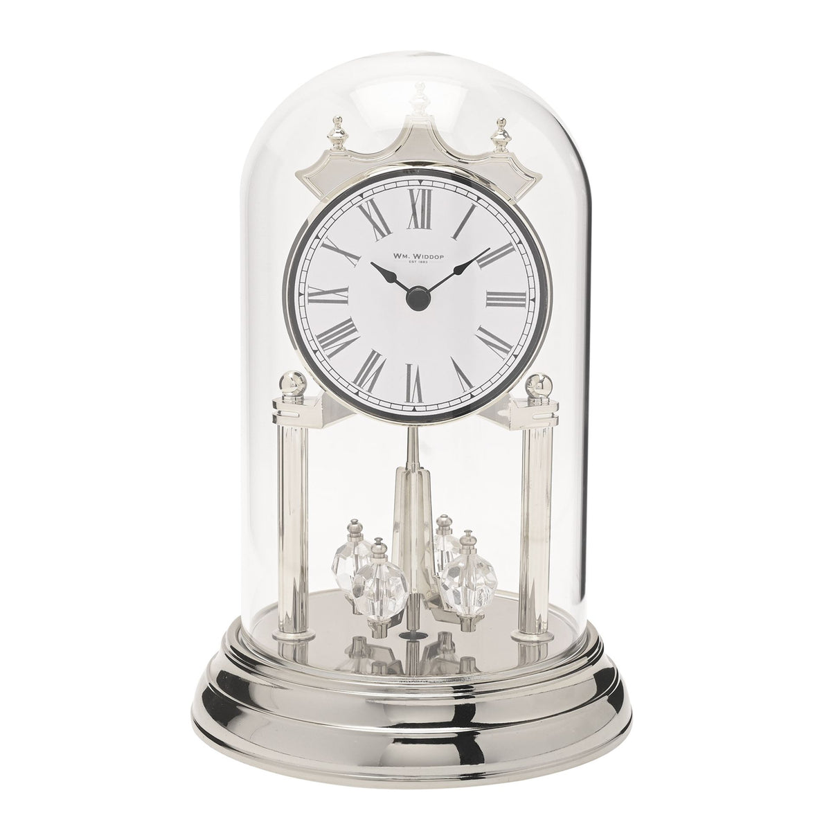 Wm.Widdop Rotating Pendulum Anniversary Clock - Silver