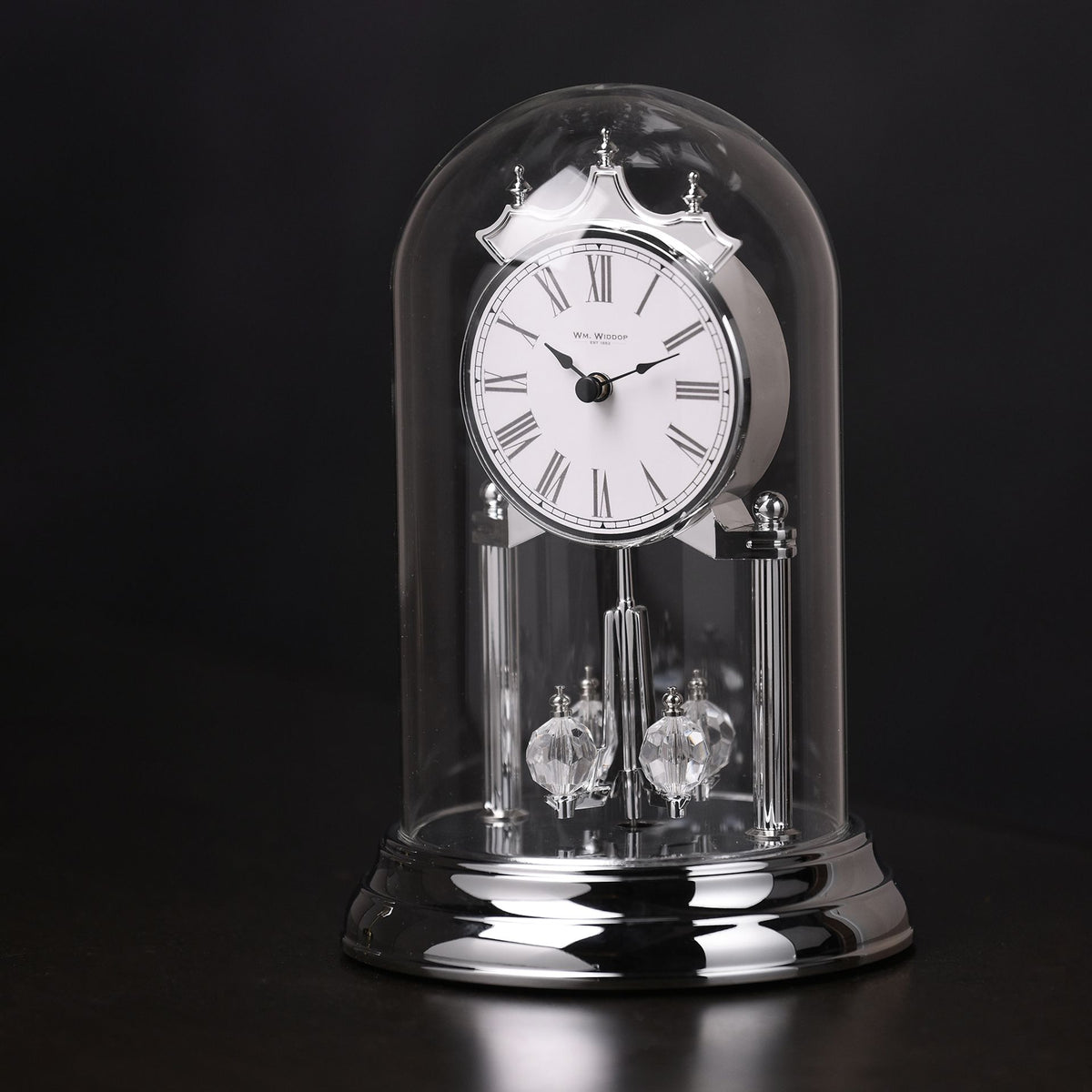 Wm.Widdop Rotating Pendulum Anniversary Clock - Silver