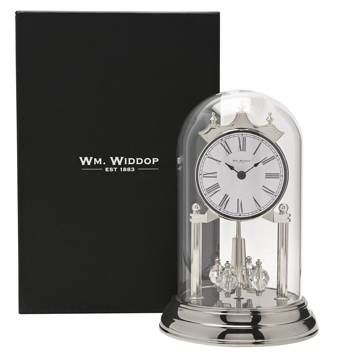 Wm.Widdop Rotating Pendulum Anniversary Clock - Silver