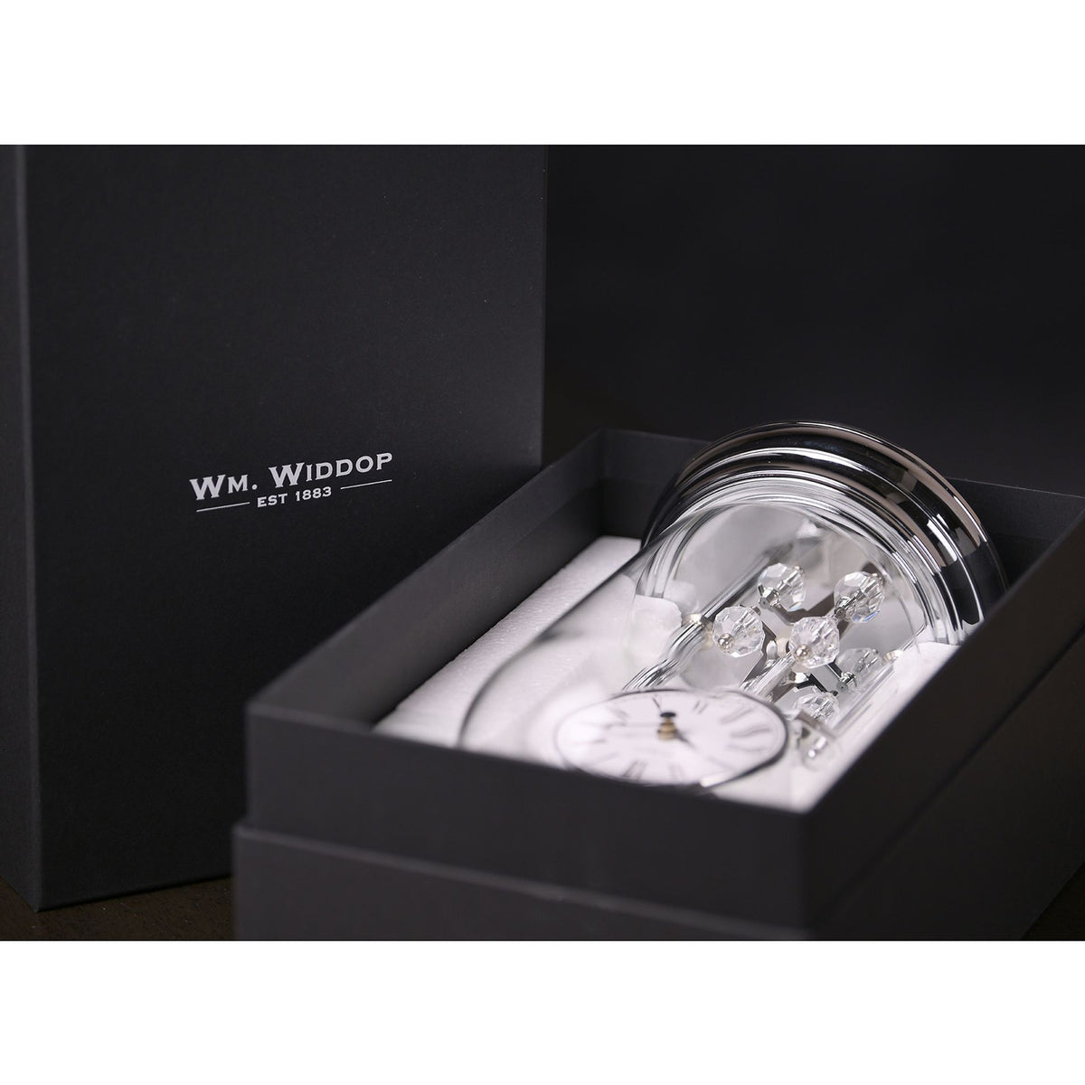 Wm.Widdop Rotating Pendulum Anniversary Clock - Silver