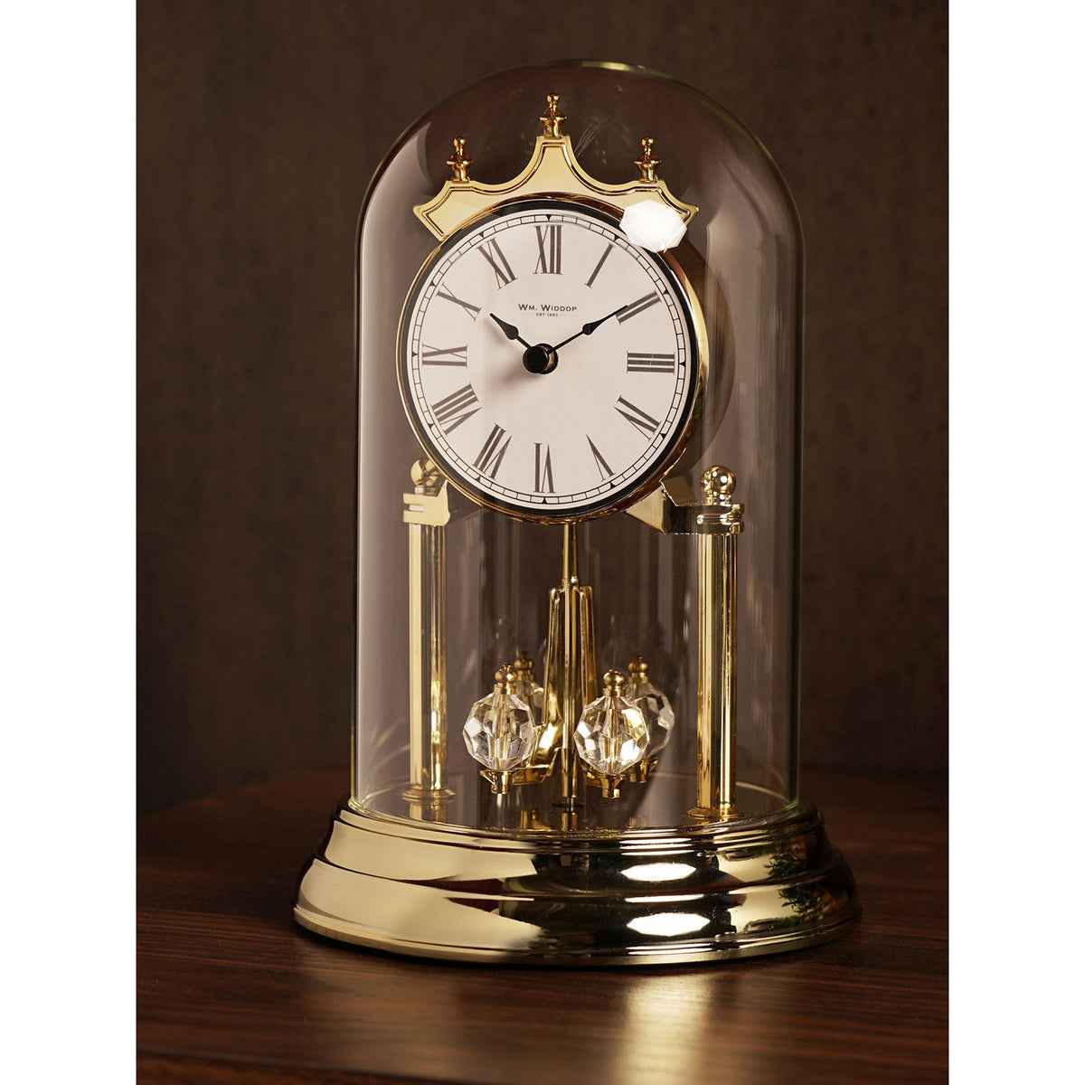 Wm.Widdop Rotating Pendulum Anniversary Clock - Gold