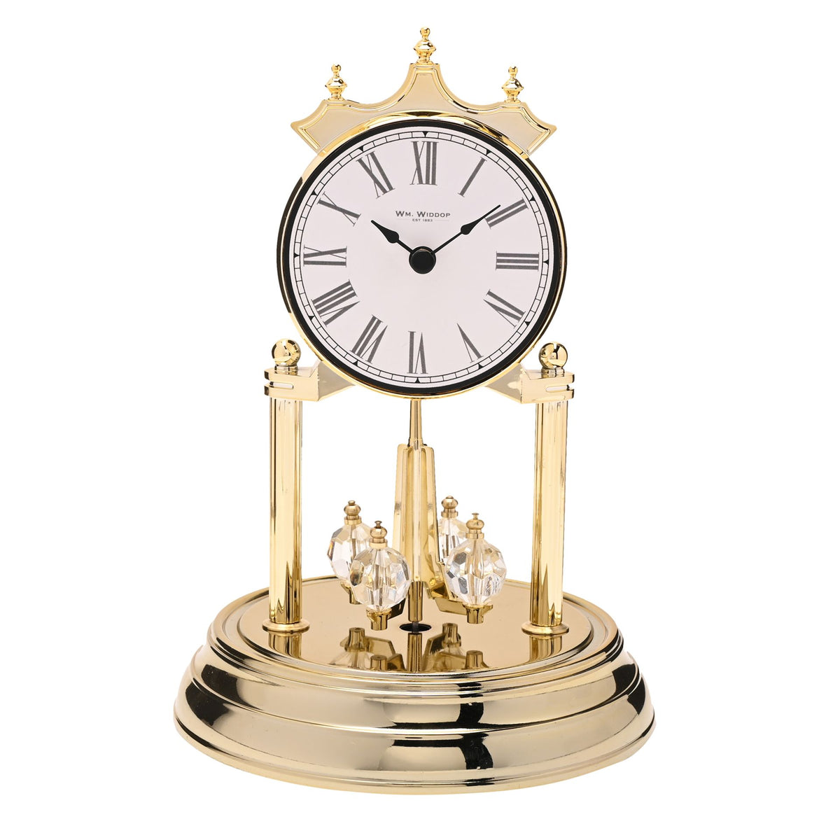Wm.Widdop Rotating Pendulum Anniversary Clock - Gold