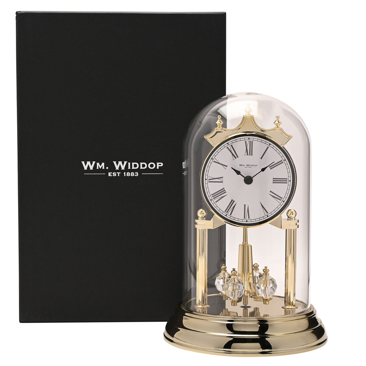 Wm.Widdop Rotating Pendulum Anniversary Clock - Gold